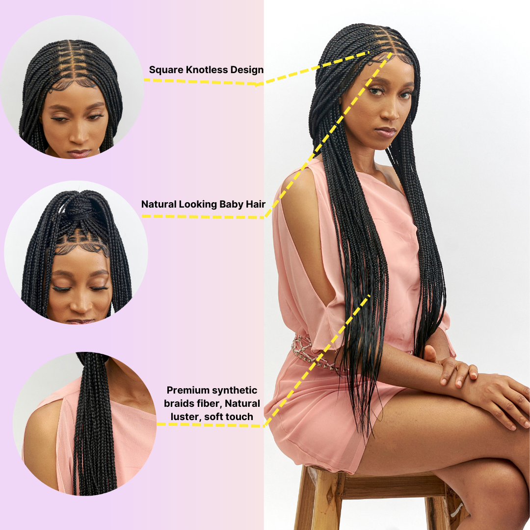 32" Full HD 360 Lace Front Medium Knotless Hand Braided Wig