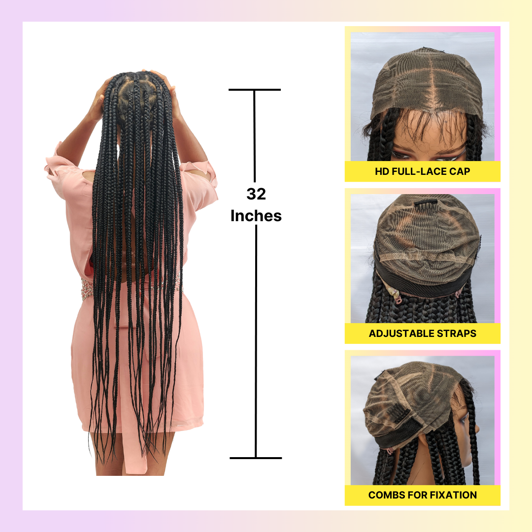 32" Full HD 360 Lace Front Jumbo Knotless Hand Braided Wig