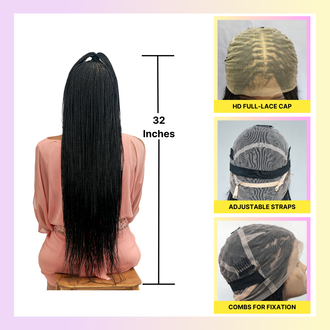 32" Full HD 360 Lace Front Million Knotless Hand Braided Wig