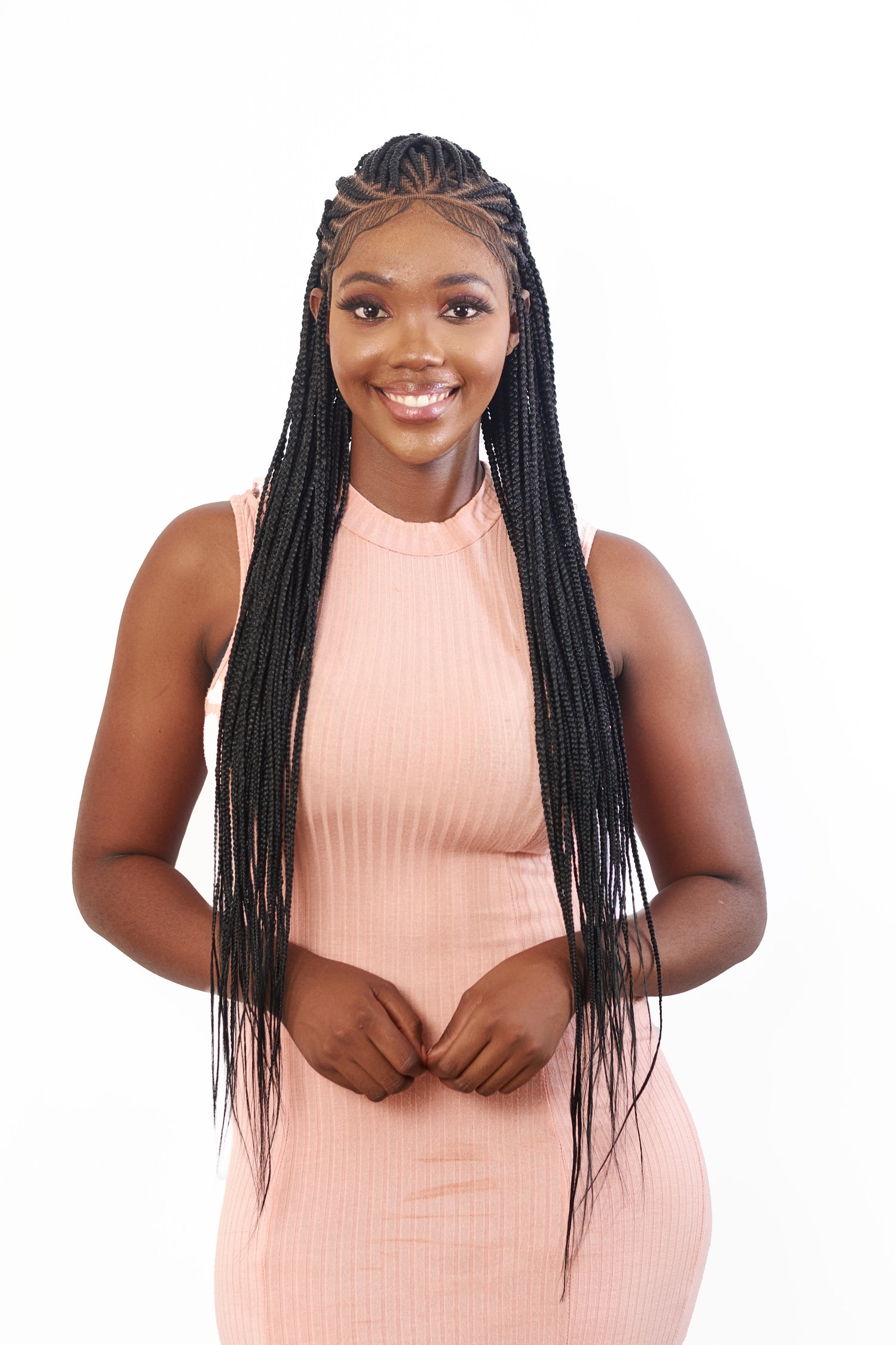 32" Flip over Cornrow Braided Wig. Full 360 HD Lacefront Wig with Baby Hair