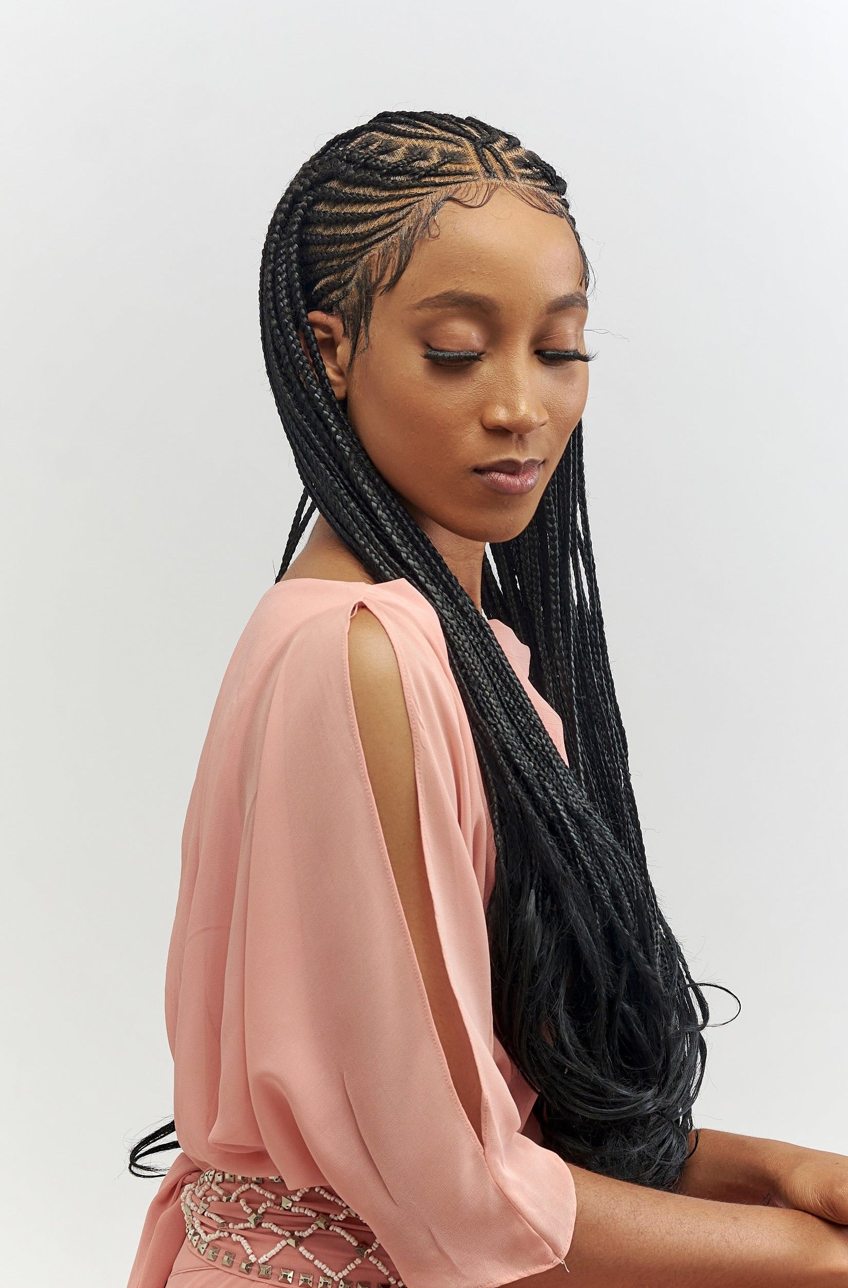 28" Full HD 360 Lace Front Fulani French Curl Cornrow Hand Braided Wig