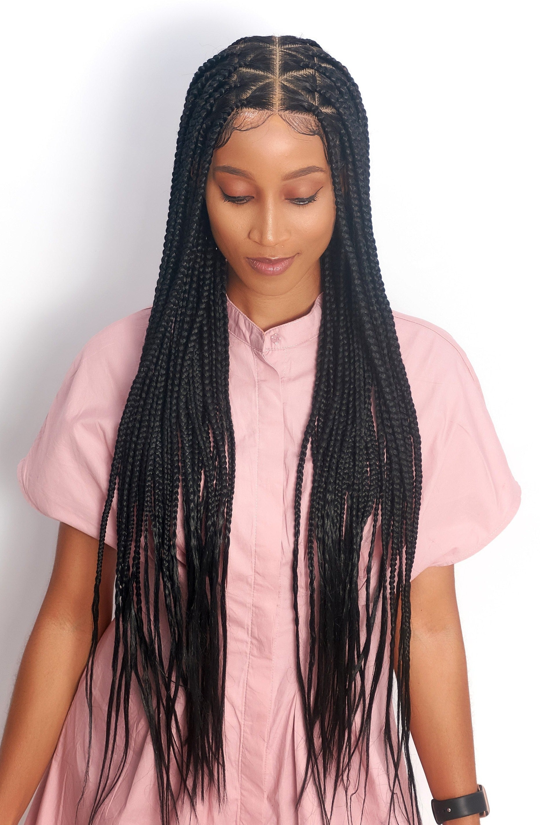 32" Full HD 360 Lace Front Triangle Knotless Hand Braided Wig_