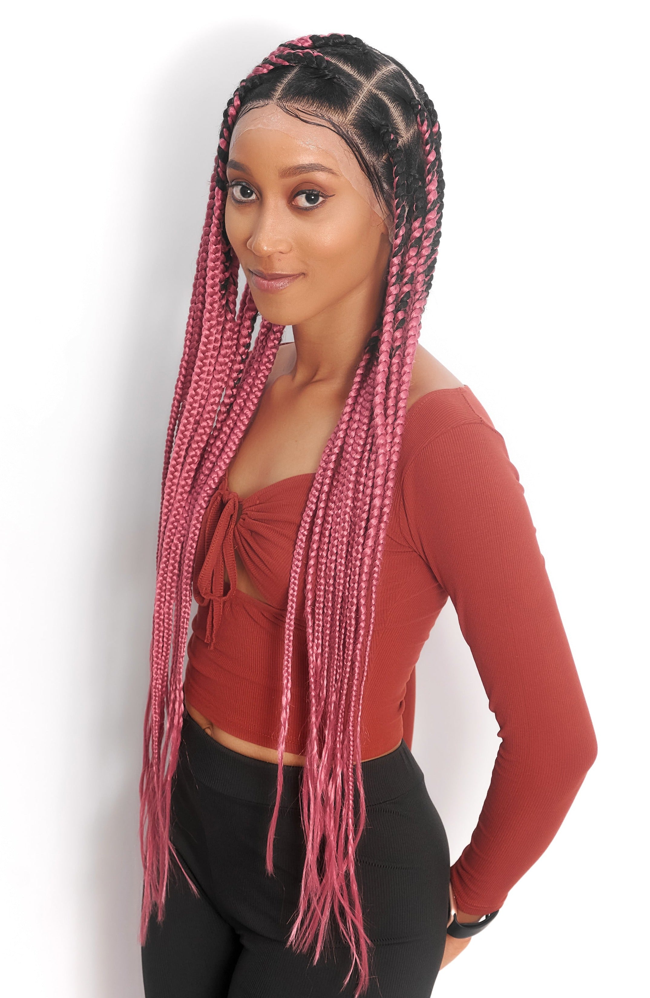 32" Full HD 360 Lace Front Jumbo Knotless Hand Braided Wig