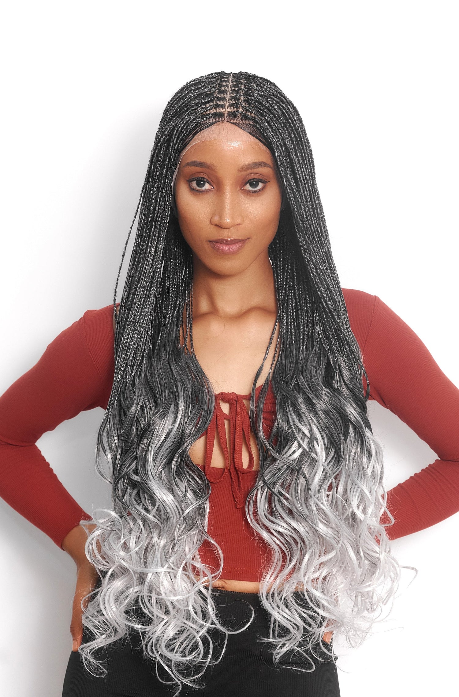 28" Full HD 360 Lace Front Knotless French Curl Hand Braided Wig