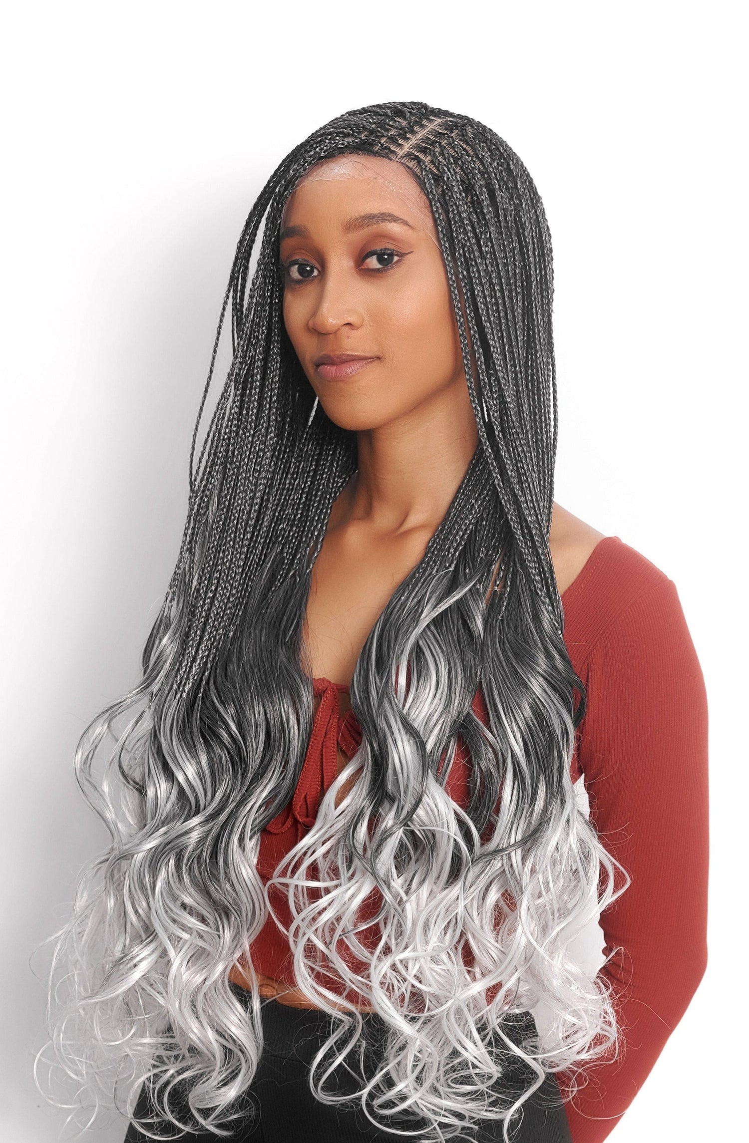 28" Full HD 360 Lace Front Knotless French Curl Hand Braided Wig