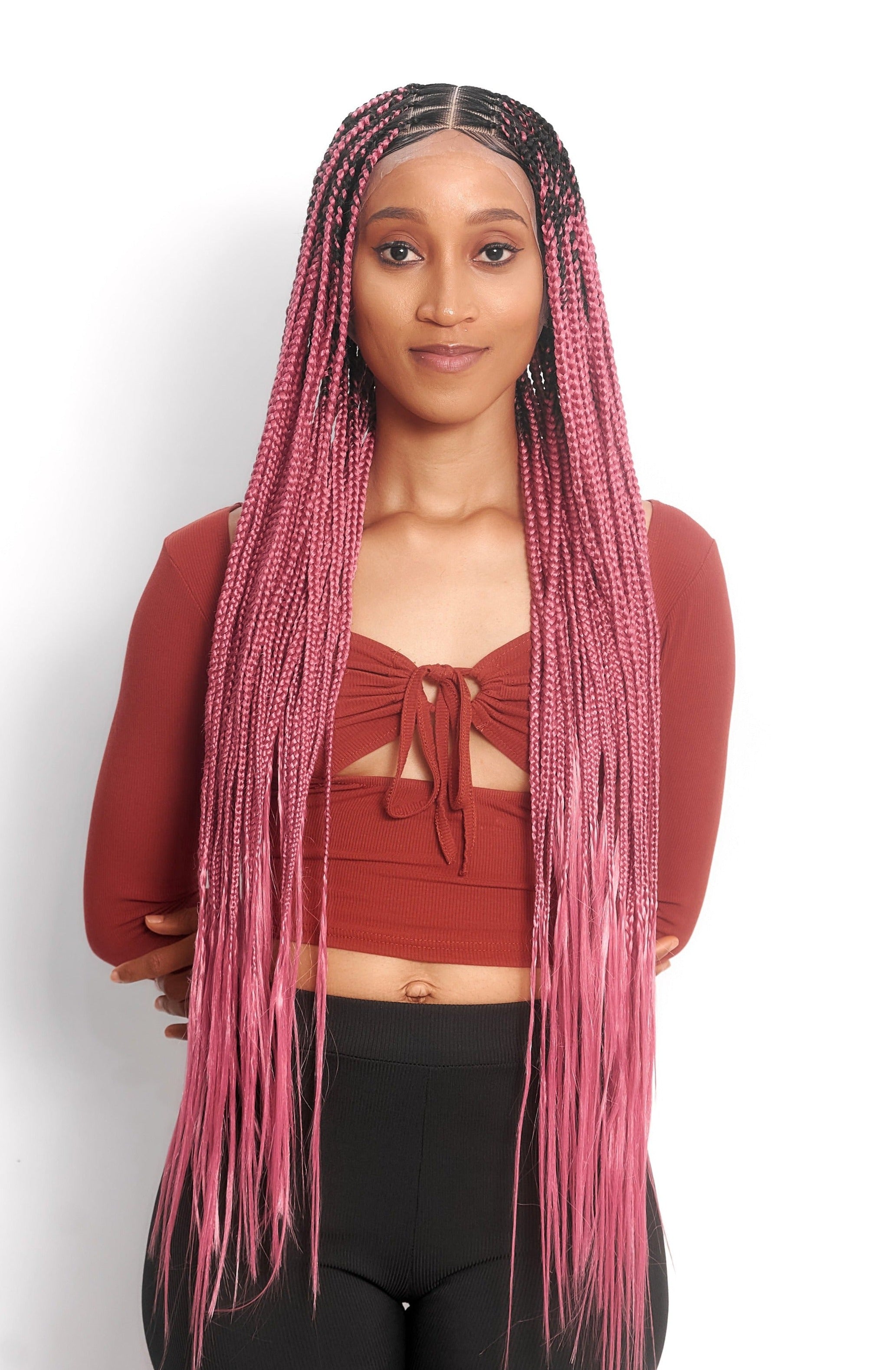 32" Full HD 360 Lace Front Medium Knotless Hand Braided Wig