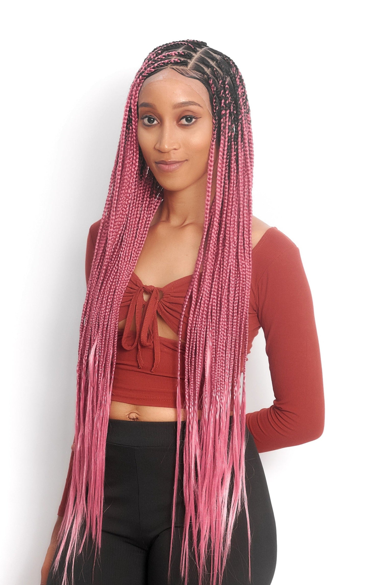 32" Full HD 360 Lace Front Medium Knotless Hand Braided Wig