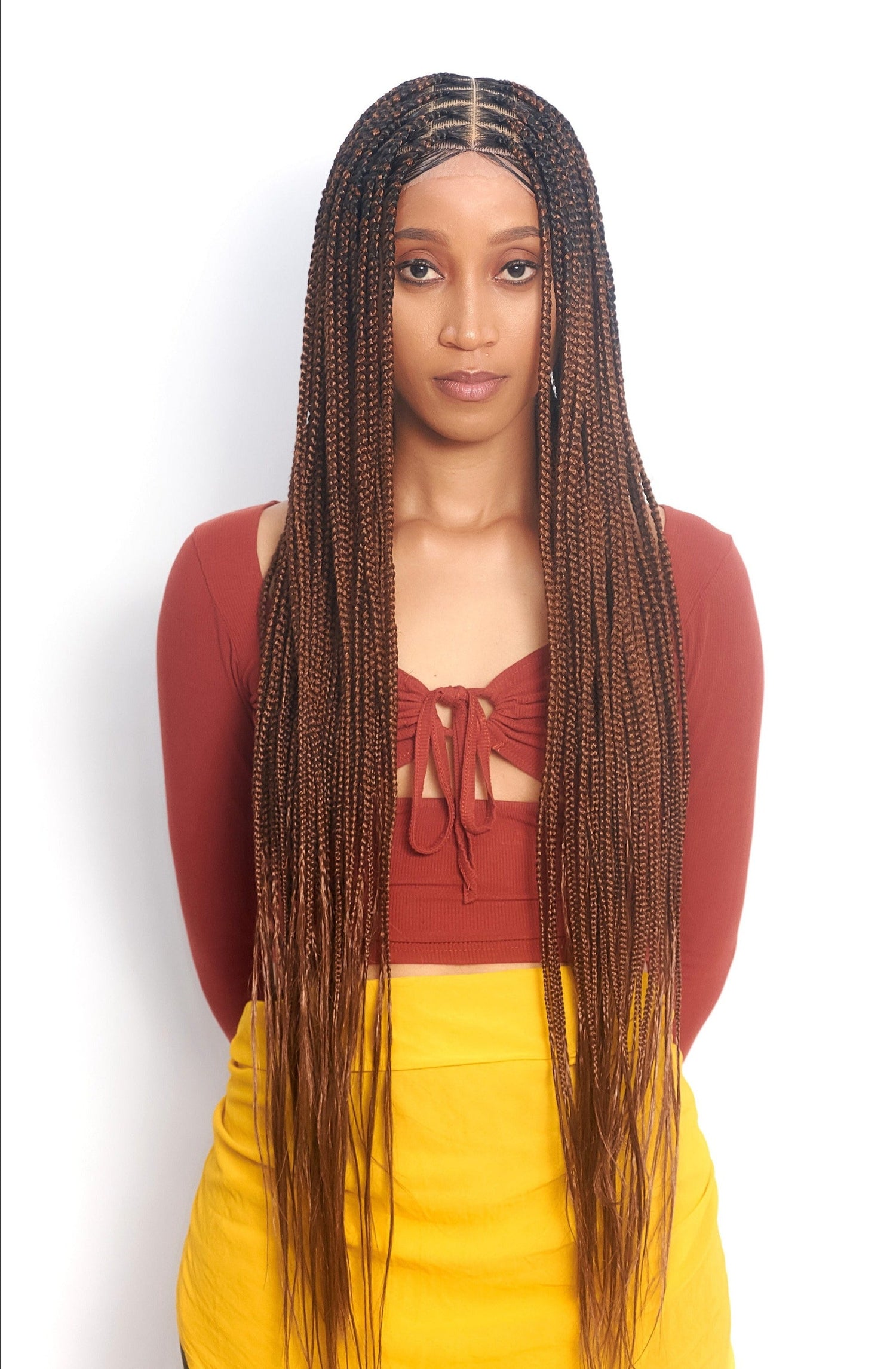 32" Full HD 360 Lace Front Medium Knotless Hand Braided Wig