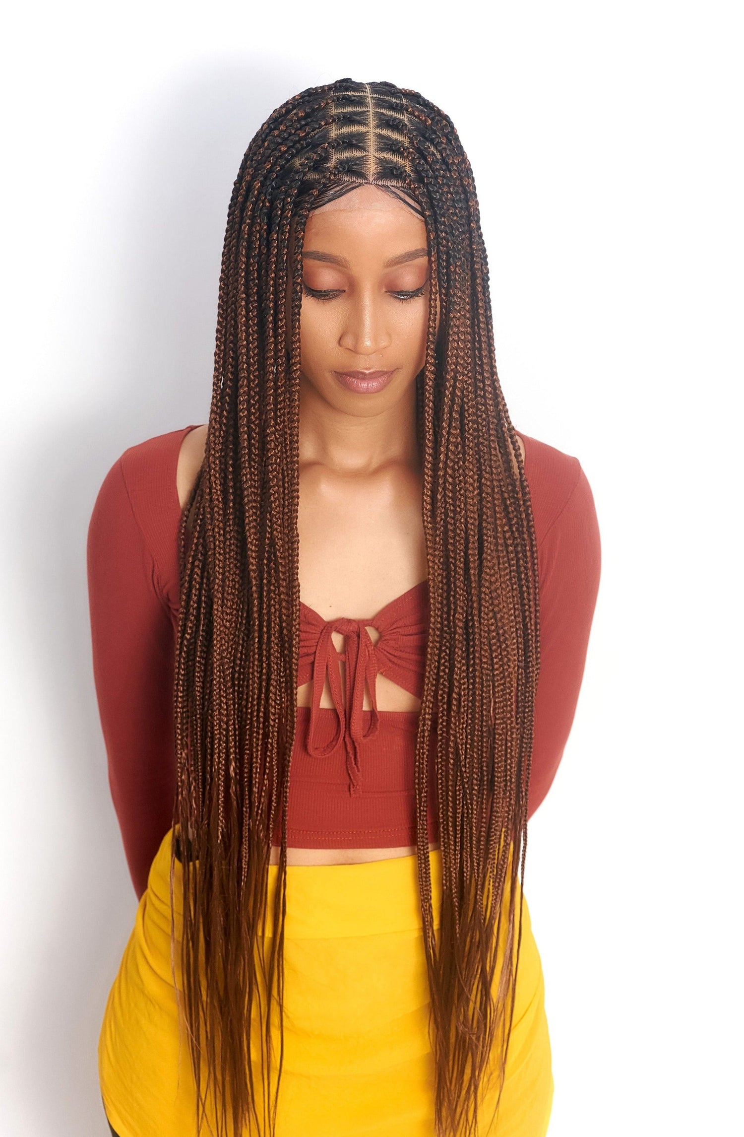 32" Full HD 360 Lace Front Medium Knotless Hand Braided Wig
