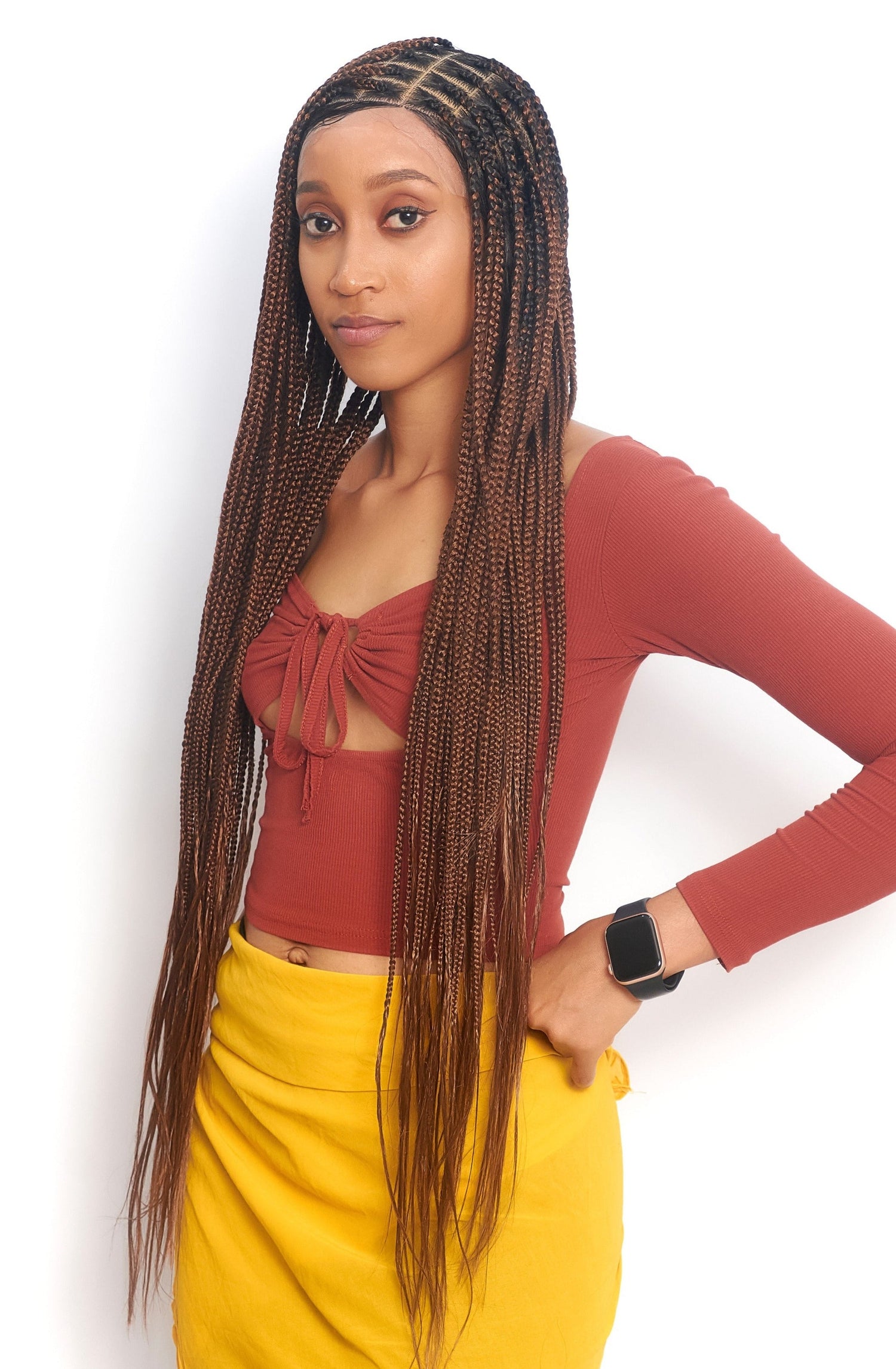 32" Full HD 360 Lace Front Medium Knotless Hand Braided Wig