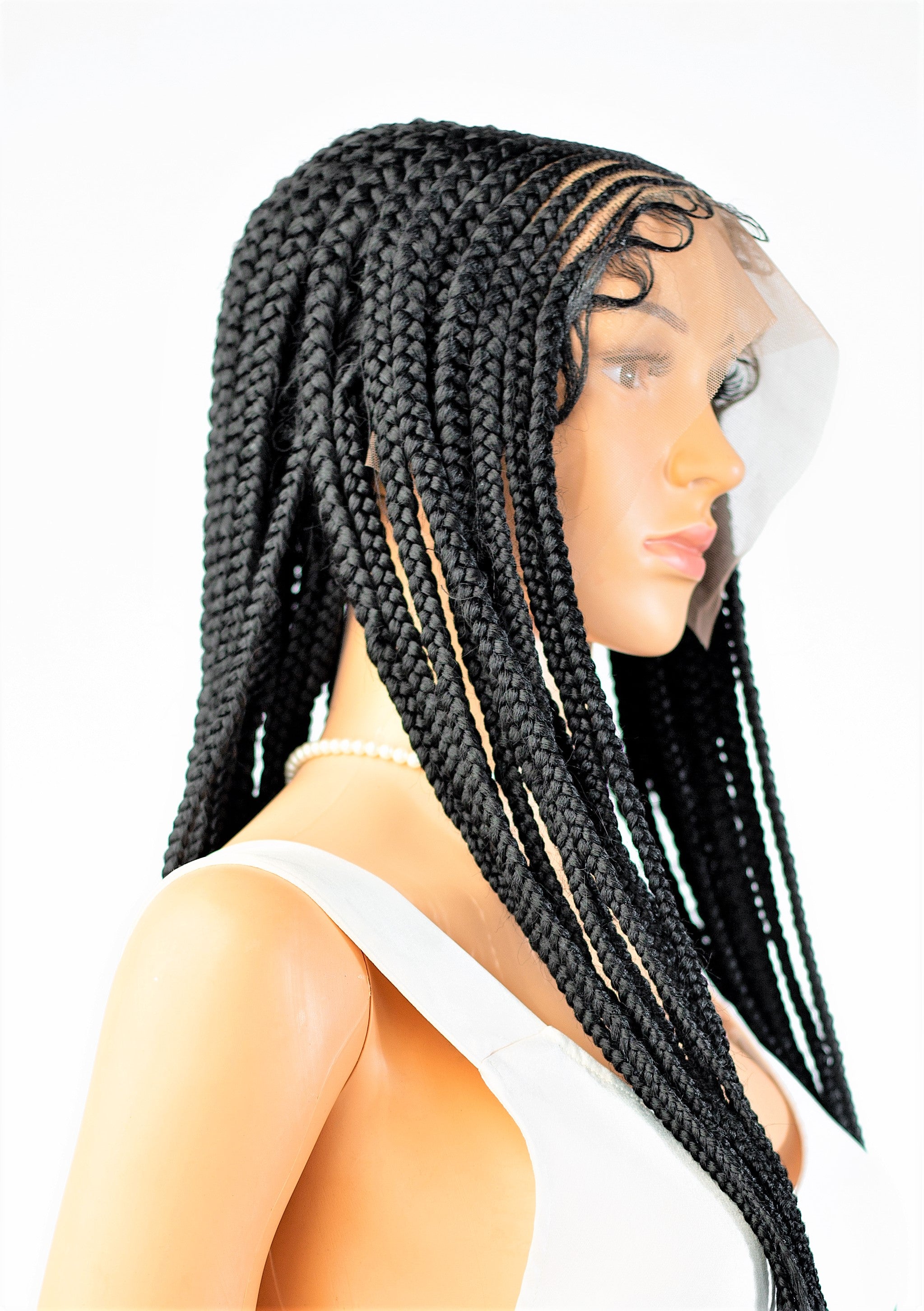 26" 13X5 Lace Closure Cornrow Center part Hand Braided Wig