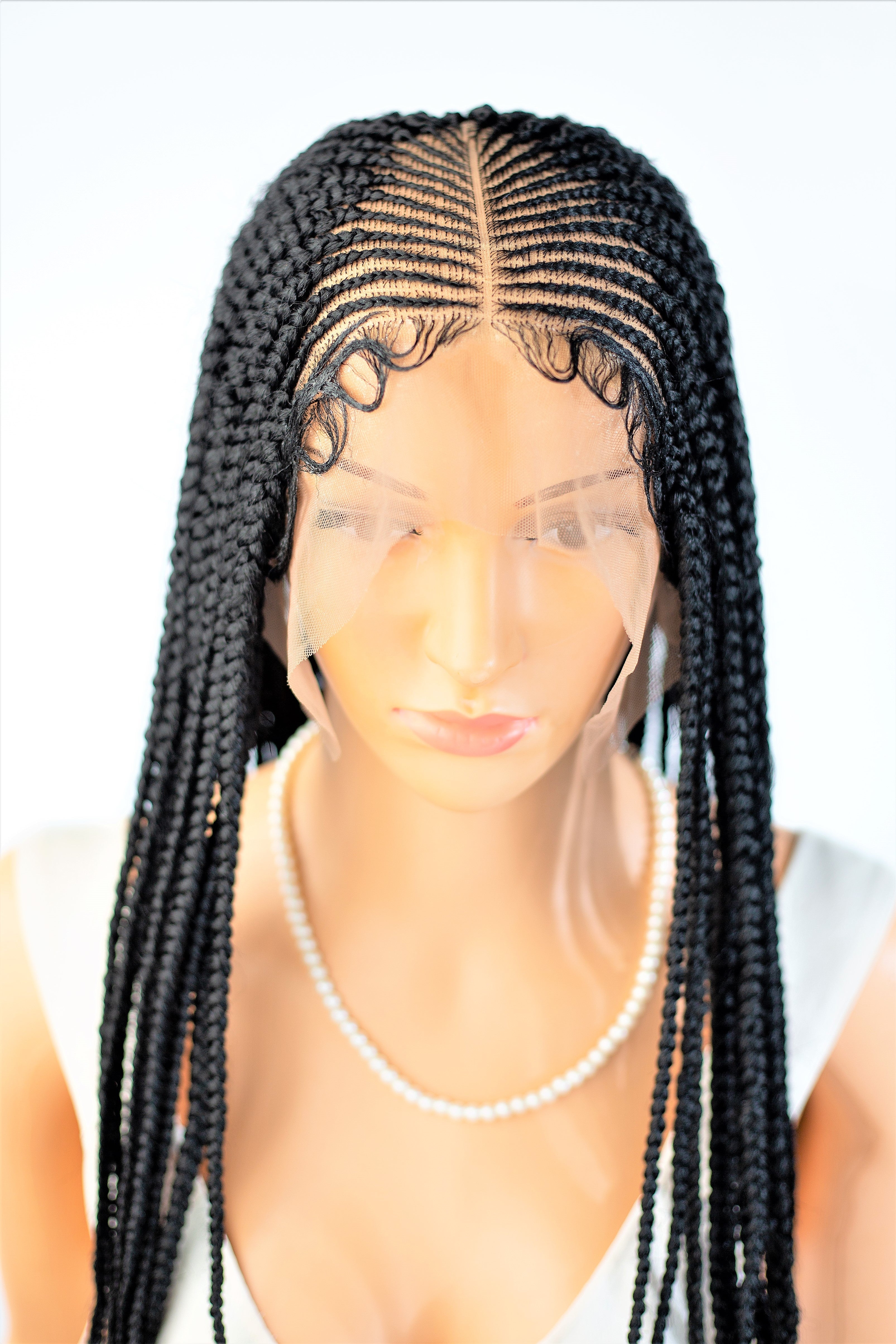 26" 13X5 Lace Closure Cornrow Center part Hand Braided Wig