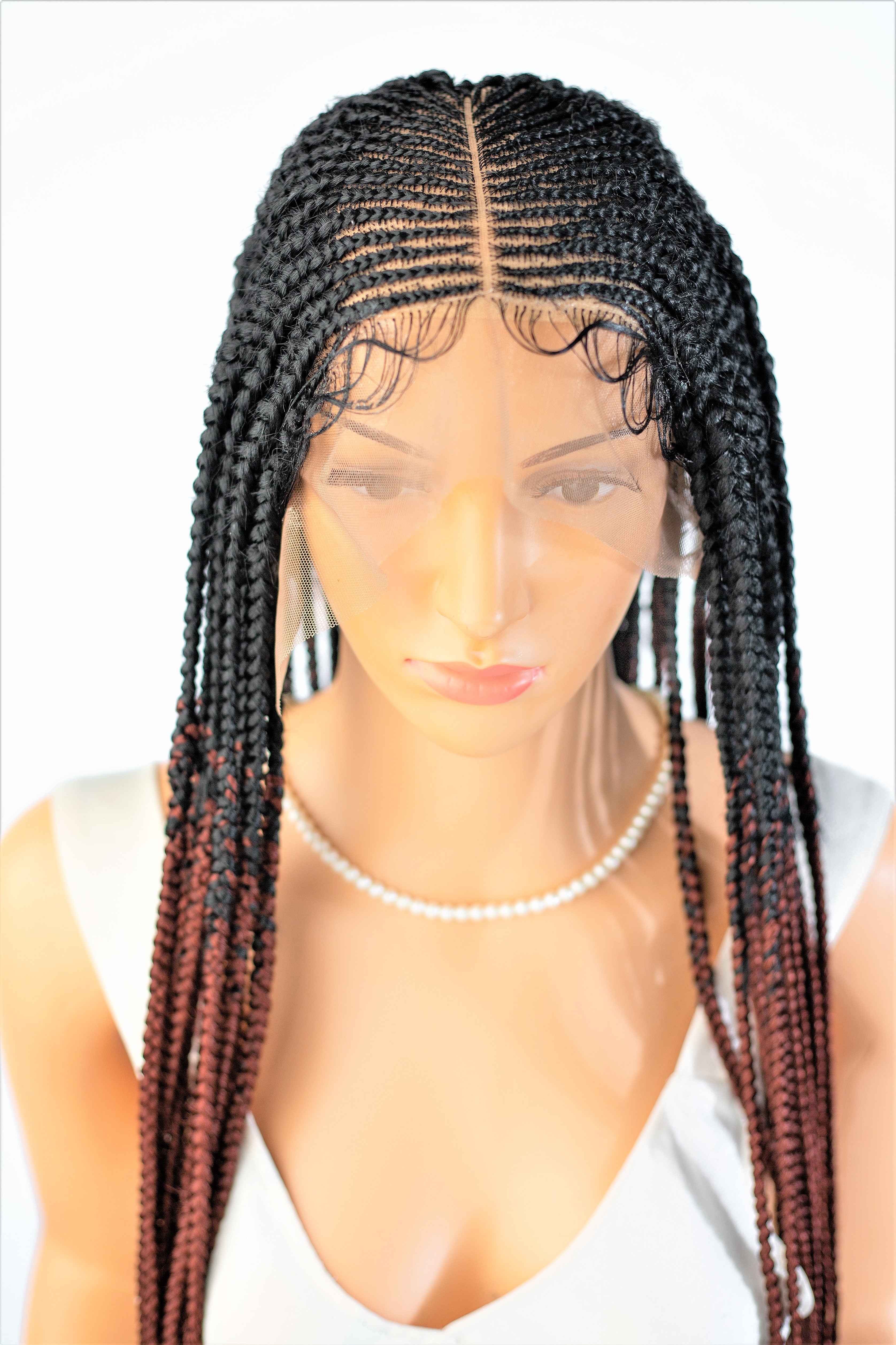 26" 13X5 Lace Closure Cornrow Center part Hand Braided Wig
