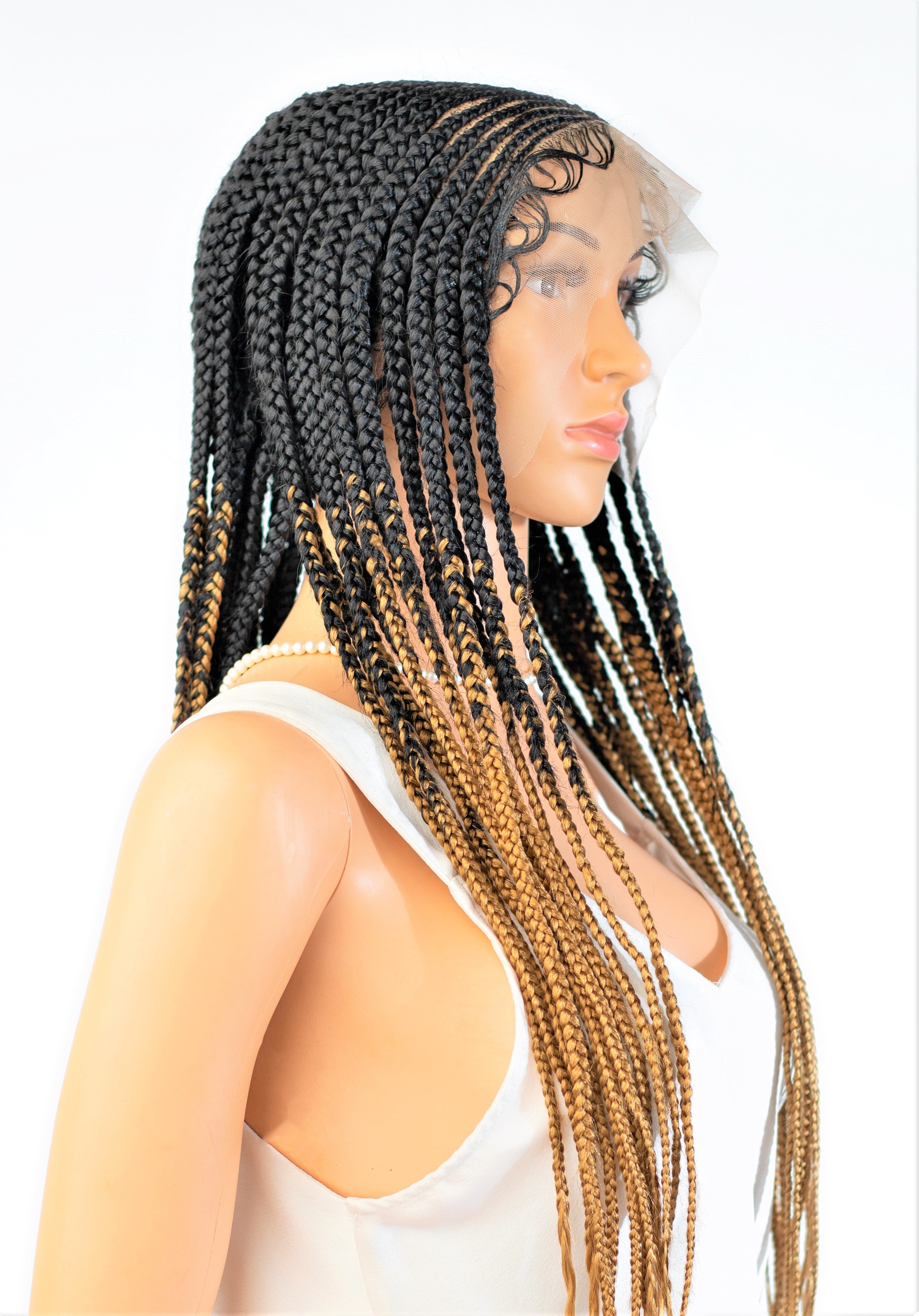 26" 13X5 Lace Closure Cornrow Center part Hand Braided Wig