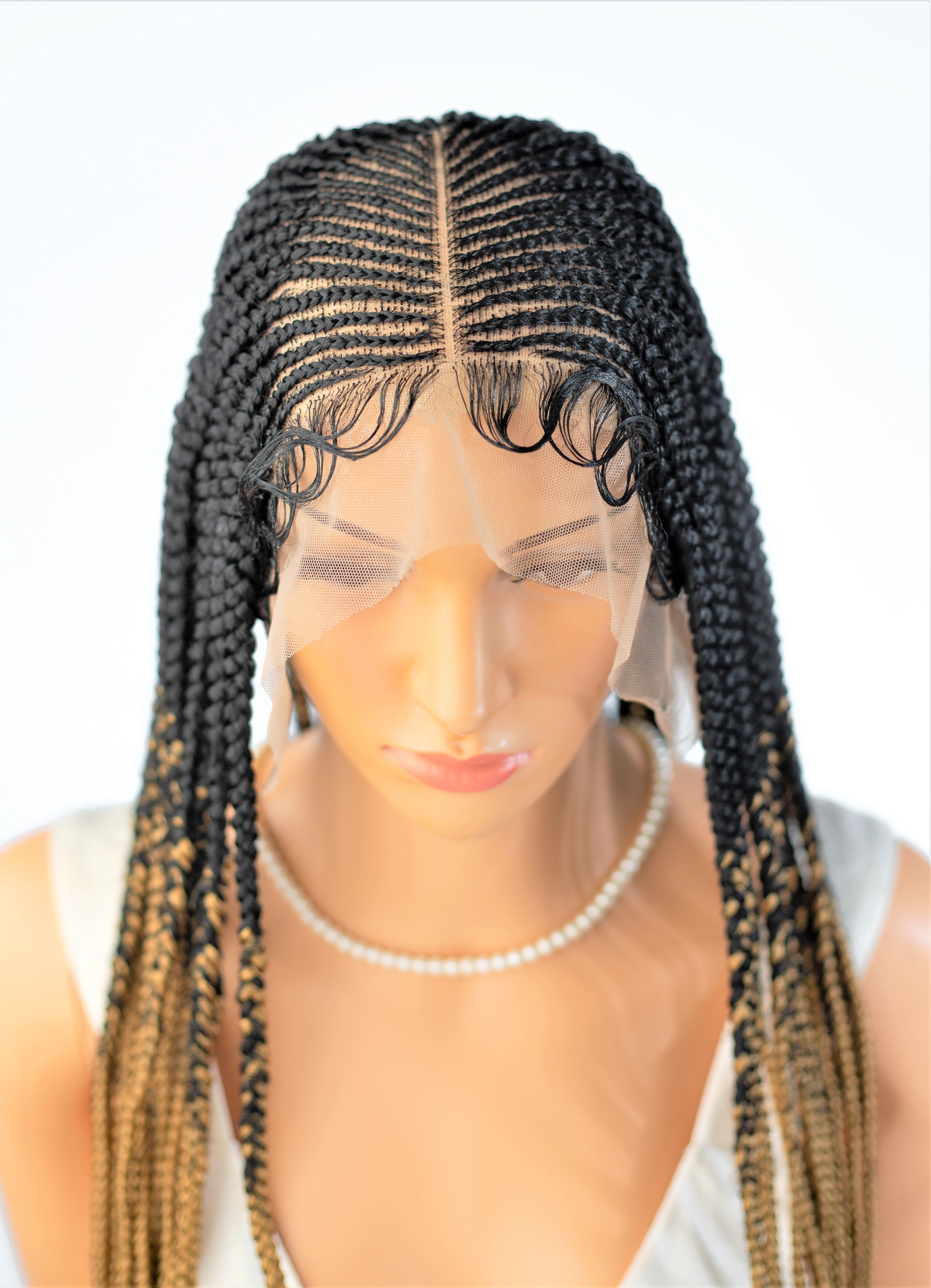 26" 13X5 Lace Closure Cornrow Center part Hand Braided Wig