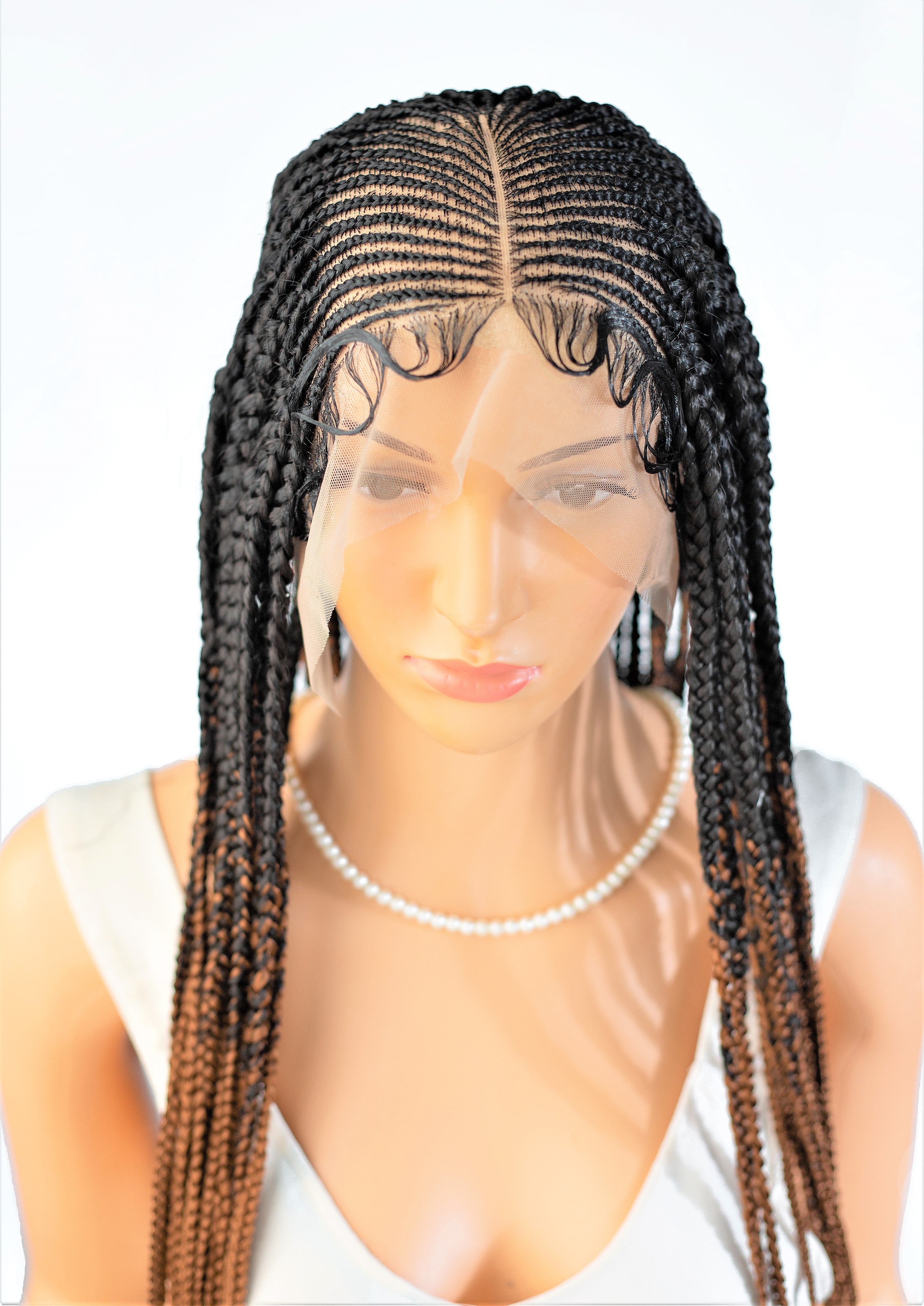 26" 13X5 Lace Closure Cornrow Center part Hand Braided Wig