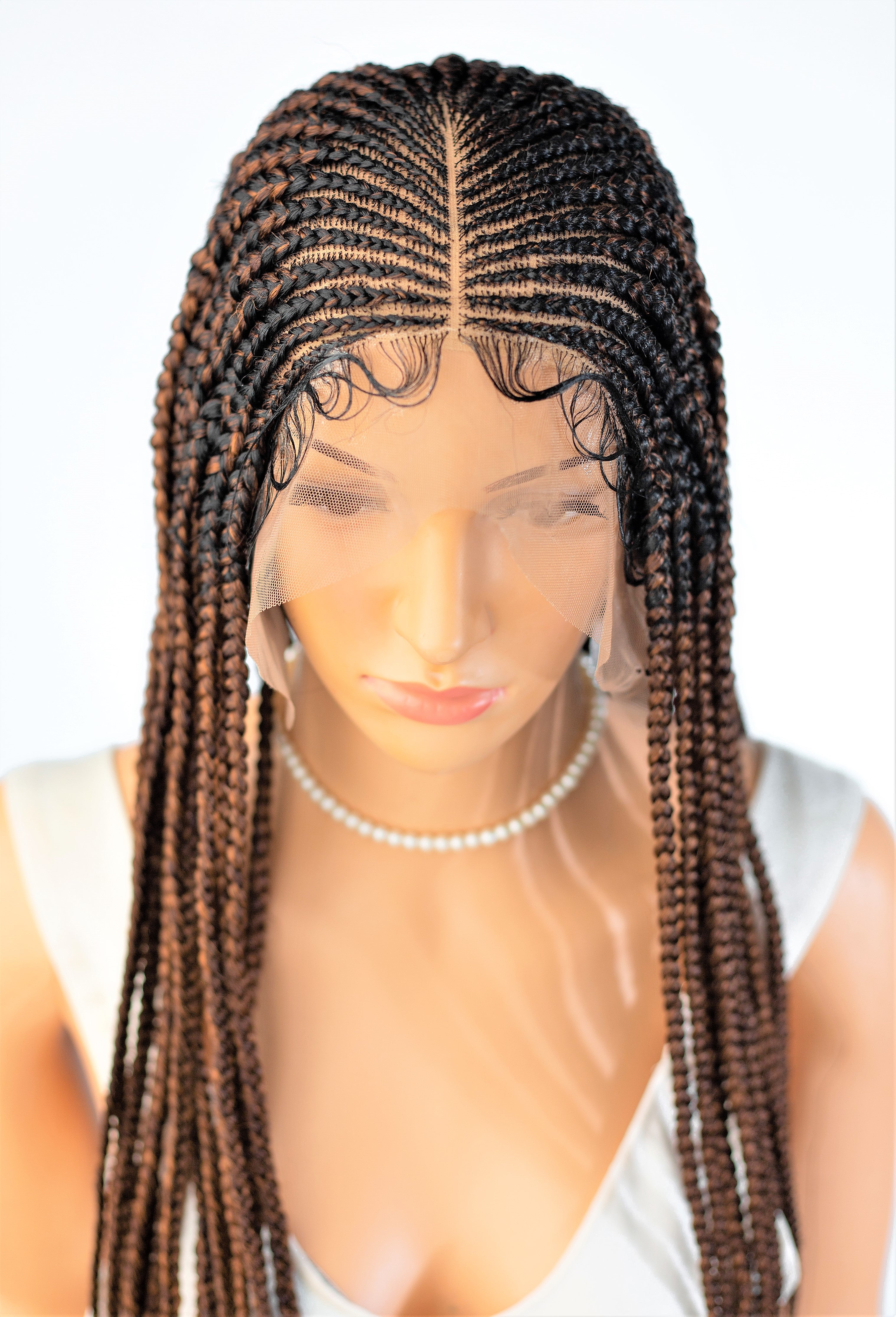26" 13X5 Lace Closure Cornrow Center part Hand Braided Wig