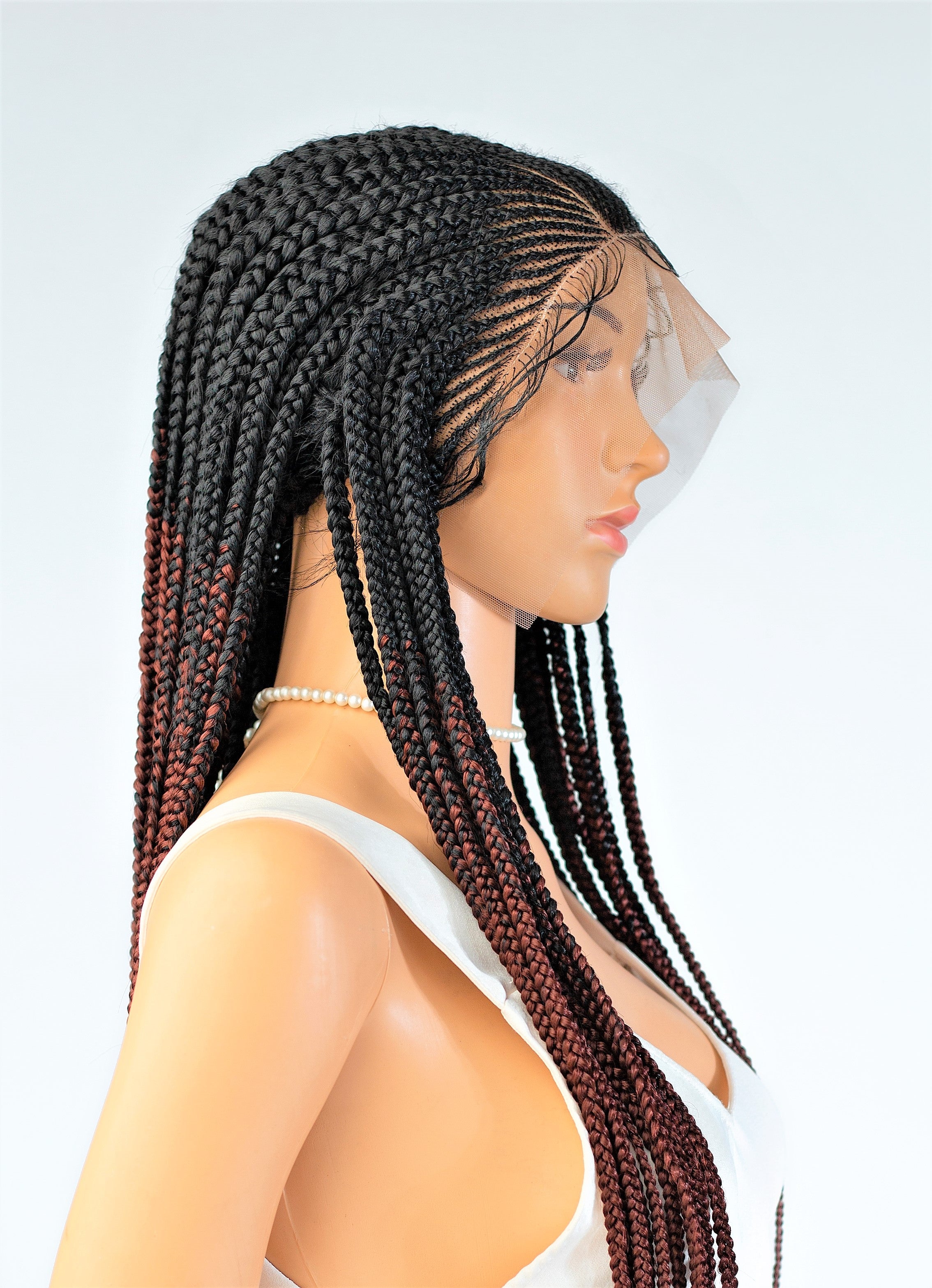 26" 13X5 Lace Closure Cornrow Side part Hand Braided Wig