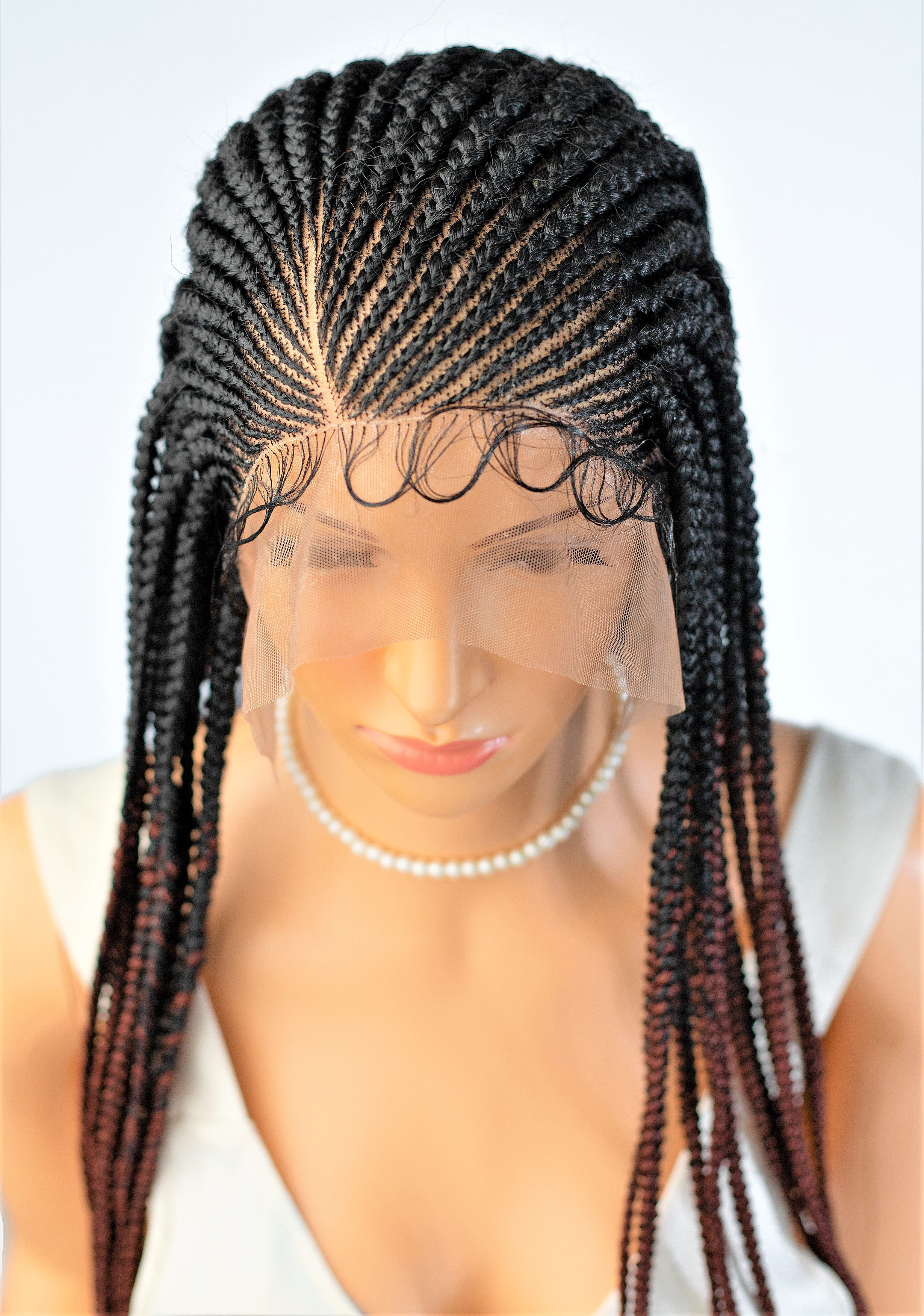 26" 13X5 Lace Closure Cornrow Side part Hand Braided Wig