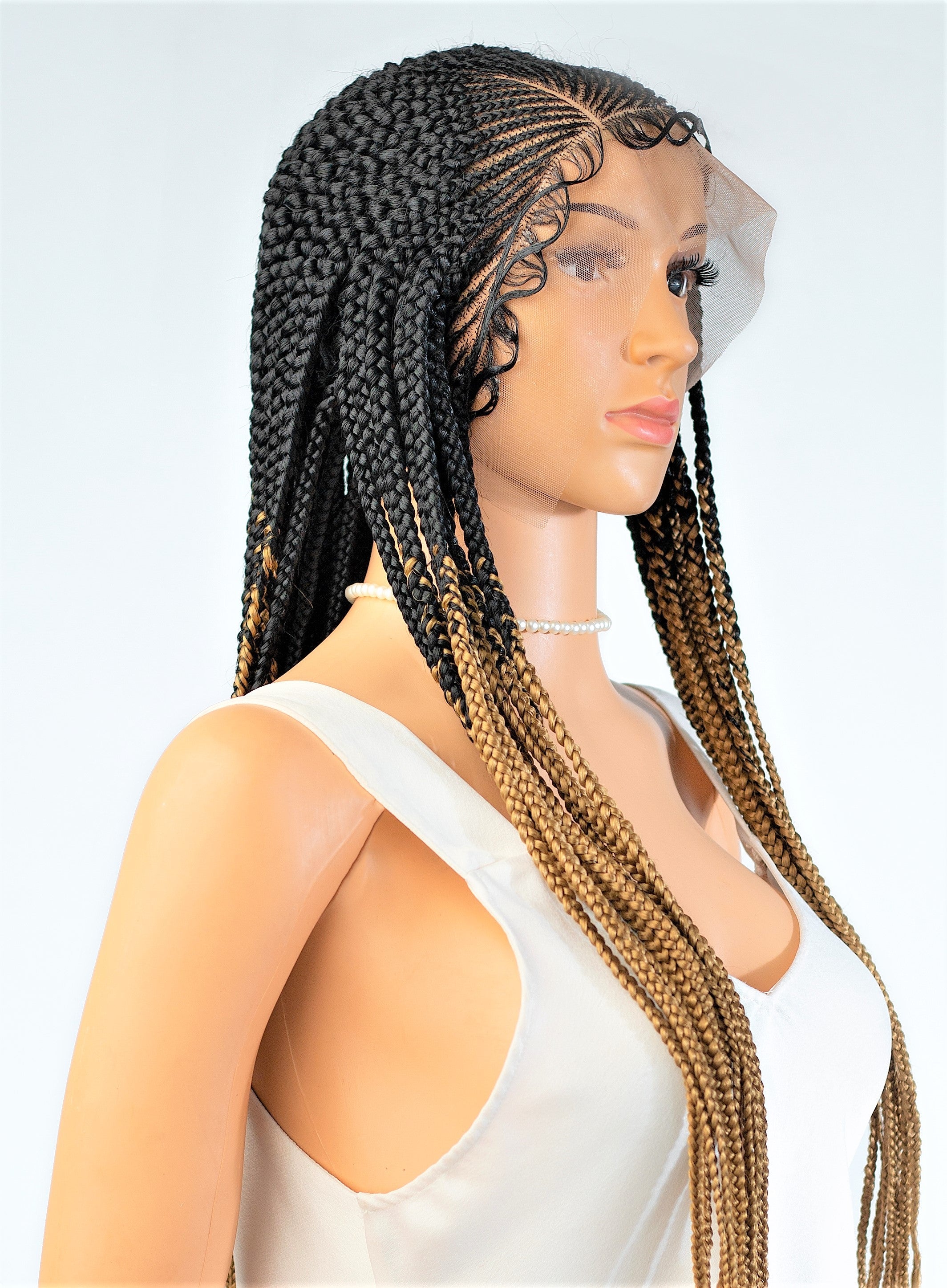 26" 13X5 Lace Closure Cornrow Side part Hand Braided Wig