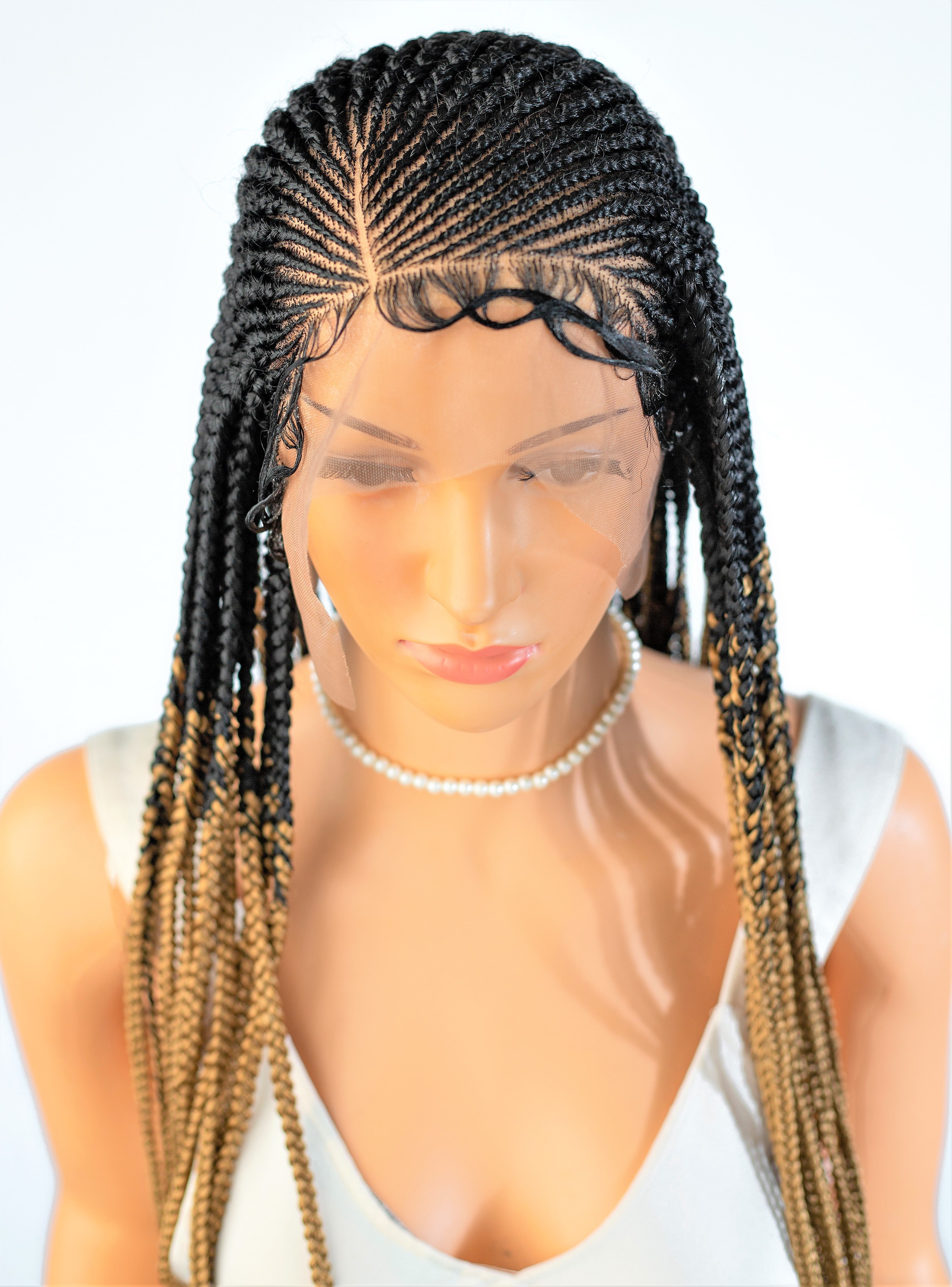 26" 13X5 Lace Closure Cornrow Side part Hand Braided Wig