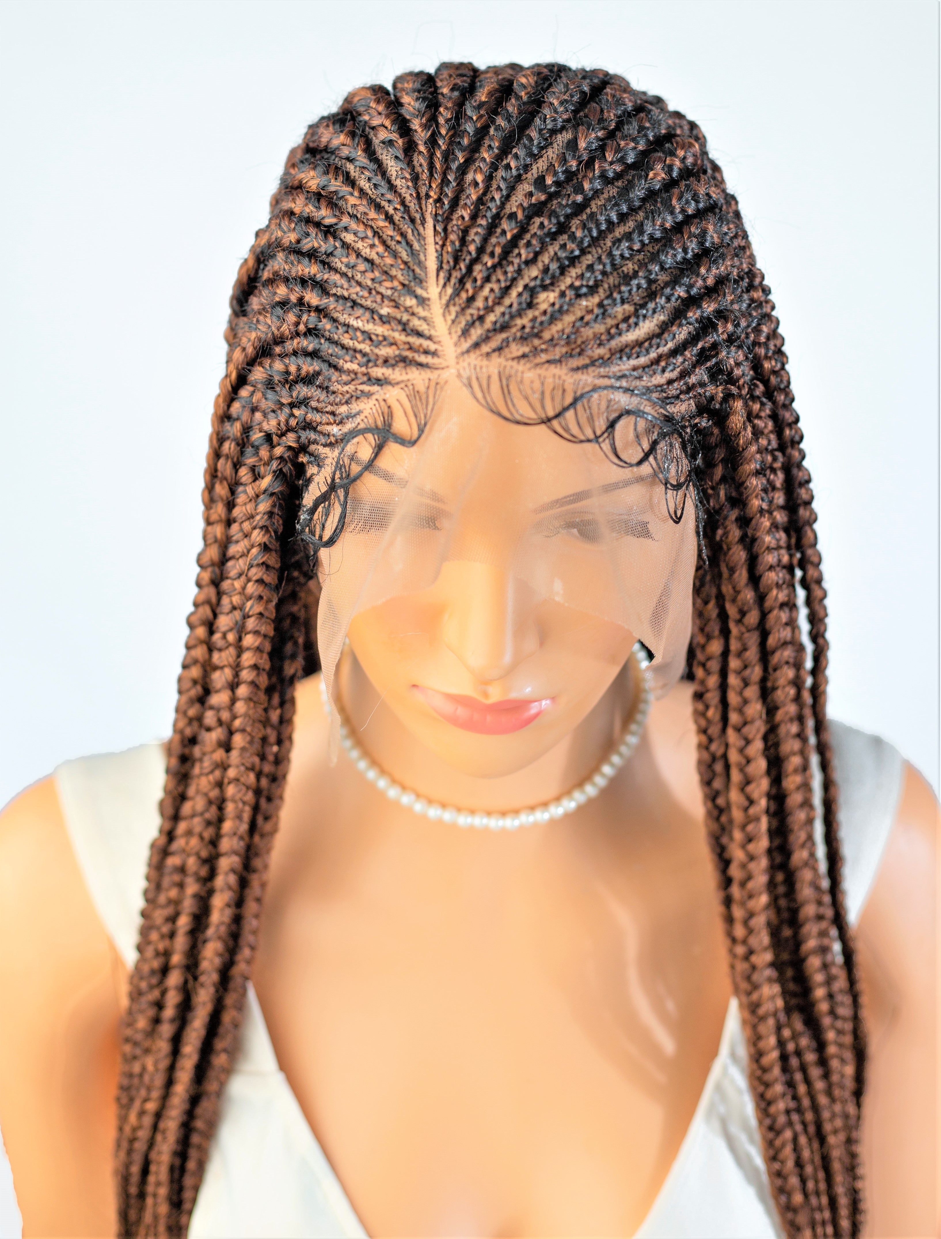 26" 13X5 Lace Closure Cornrow Side part Hand Braided Wig