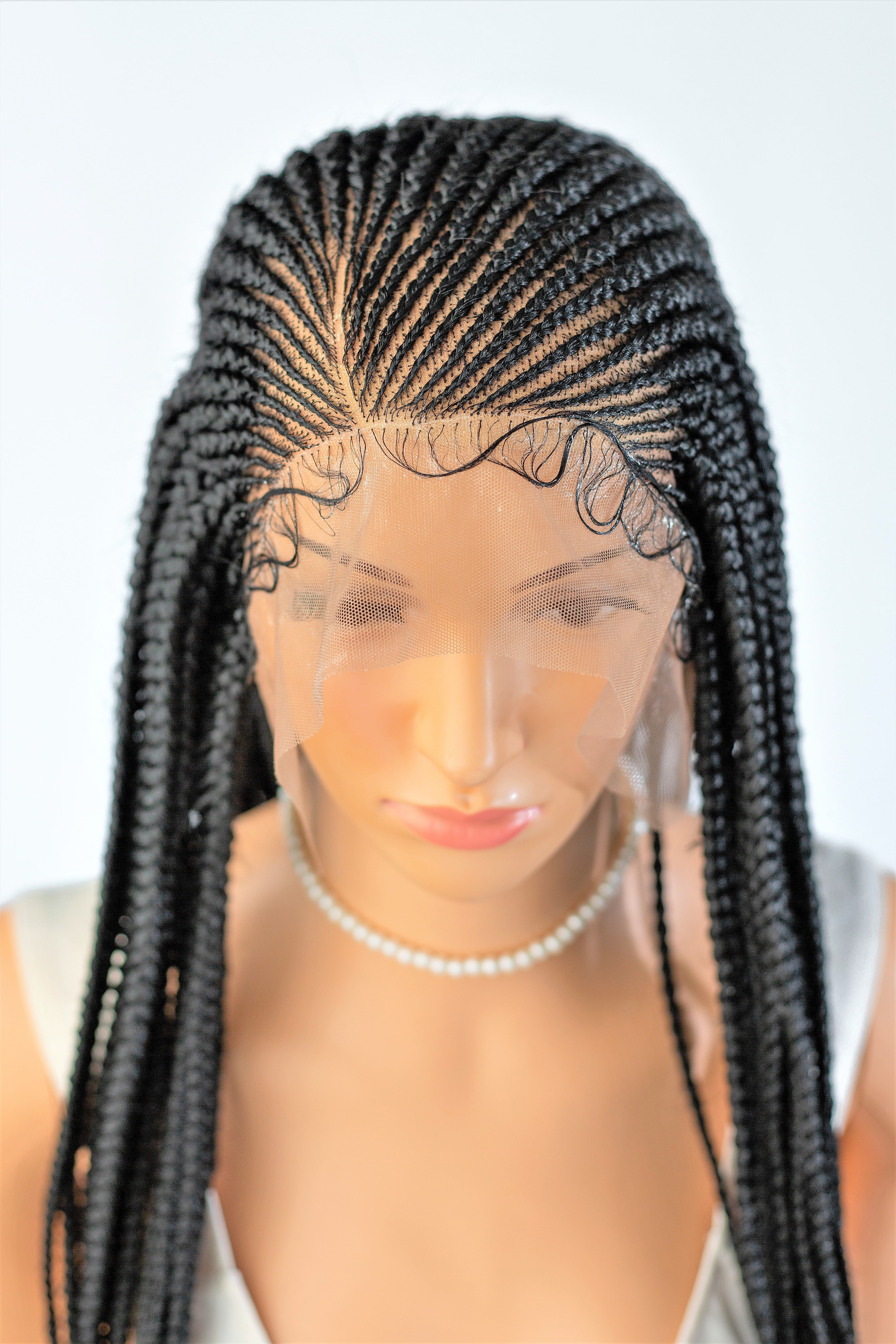 26" 13X5 Lace Closure Cornrow Side part Hand Braided Wig