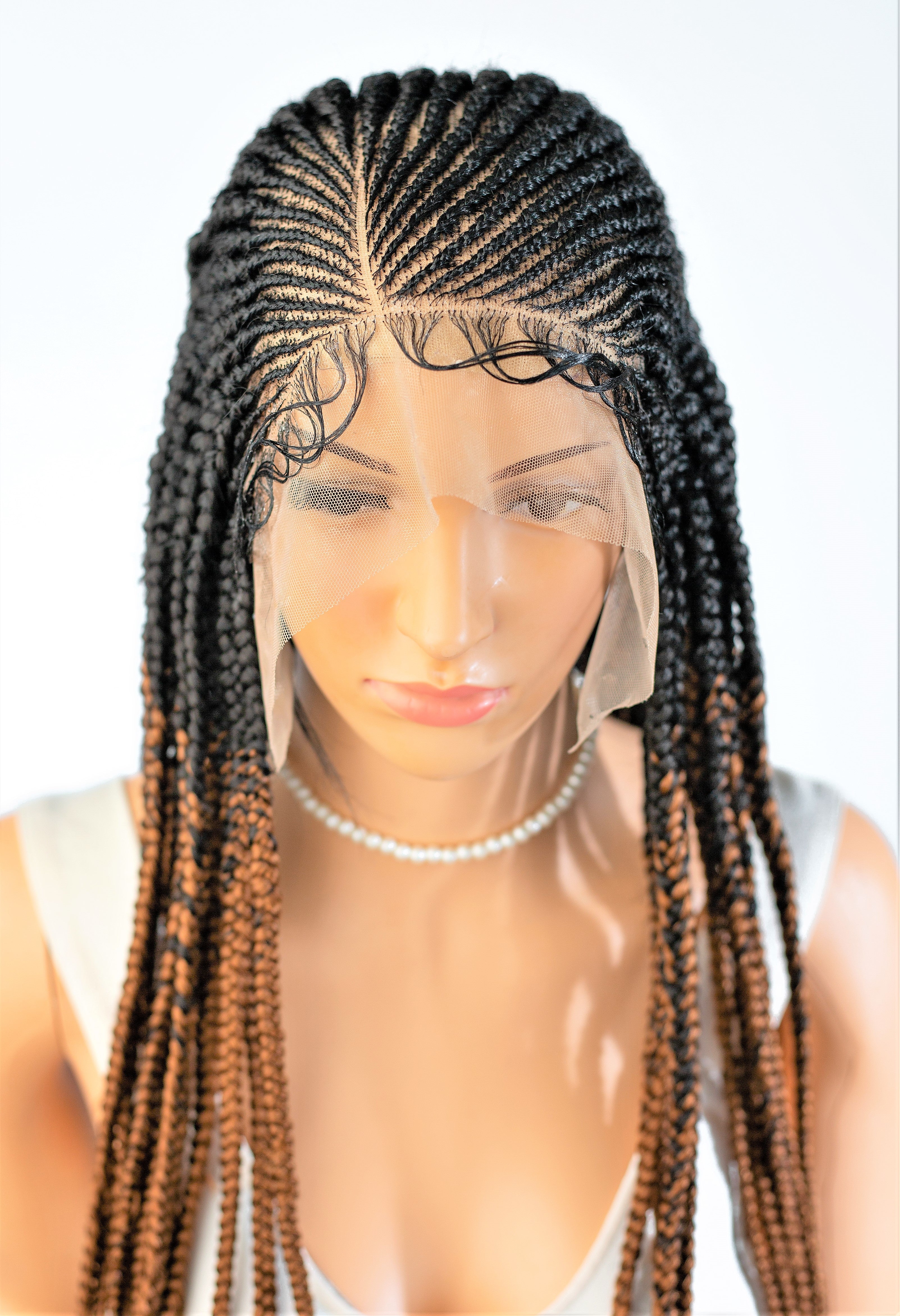 26" 13X5 Lace Closure Cornrow Side part Hand Braided Wig