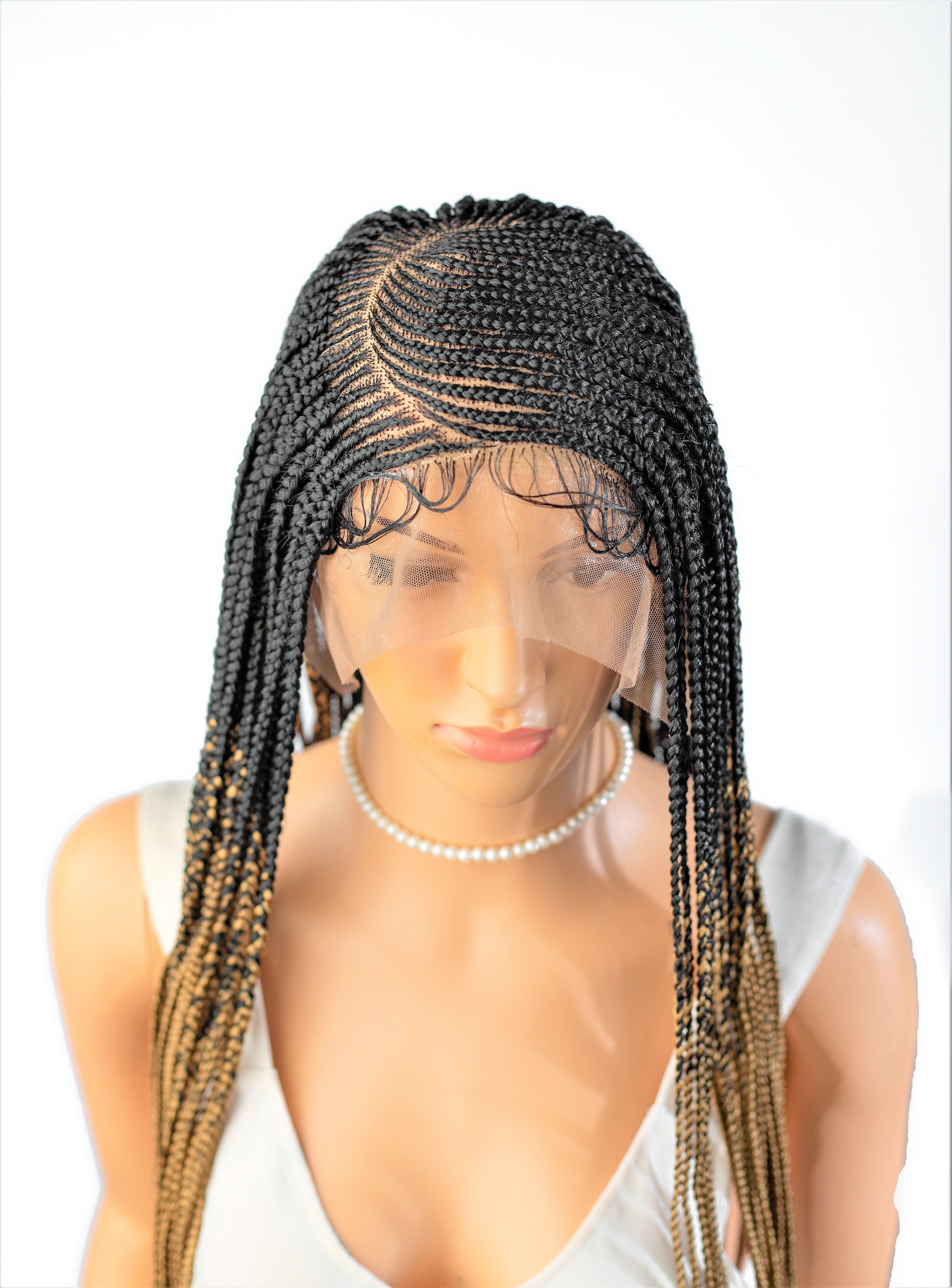 26" 13X5 Lace Closure Cornrow Tiwa Side part Hand Braided Wig