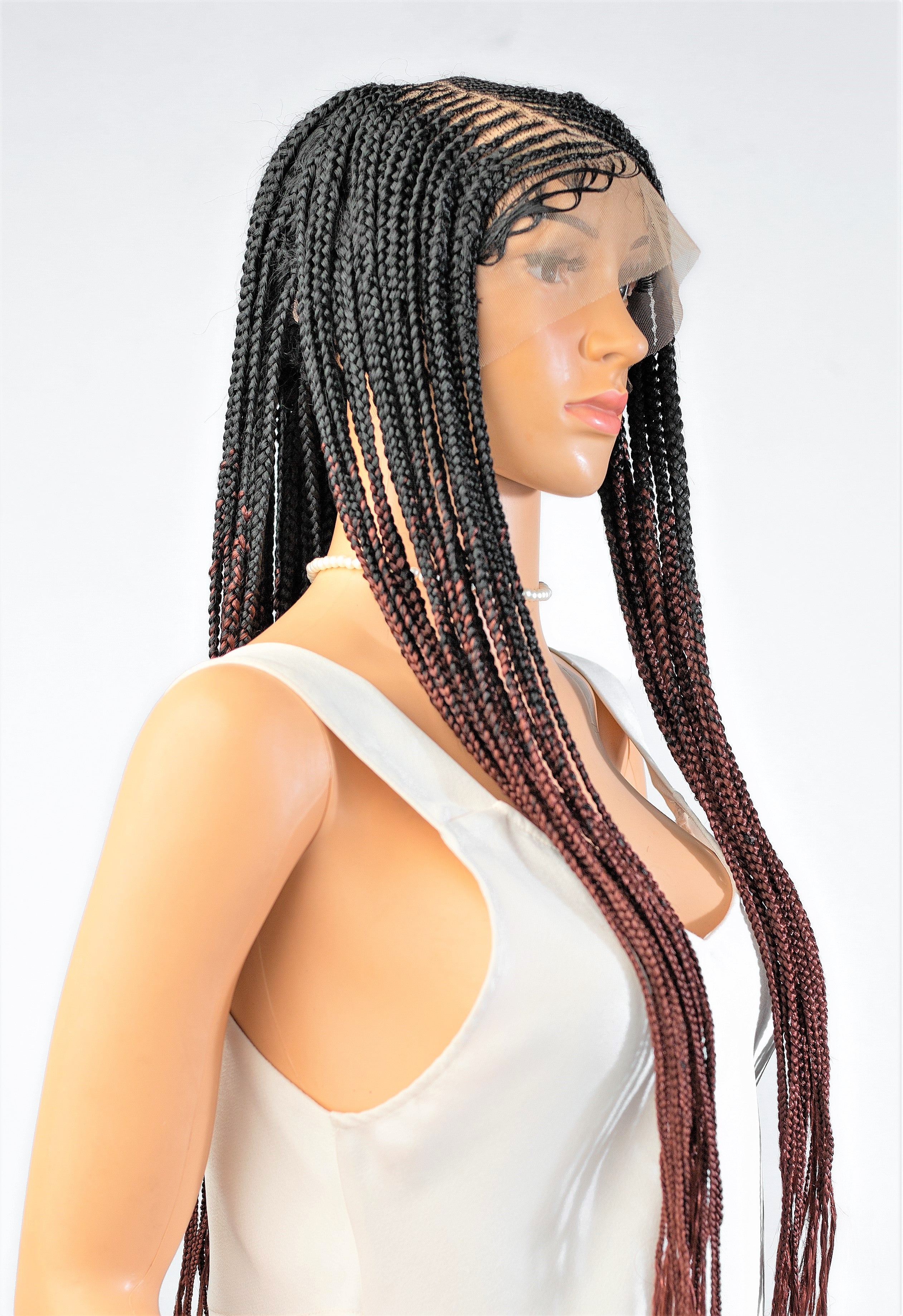 26" 13X5 Lace Closure Cornrow Tiwa Side part Hand Braided Wig