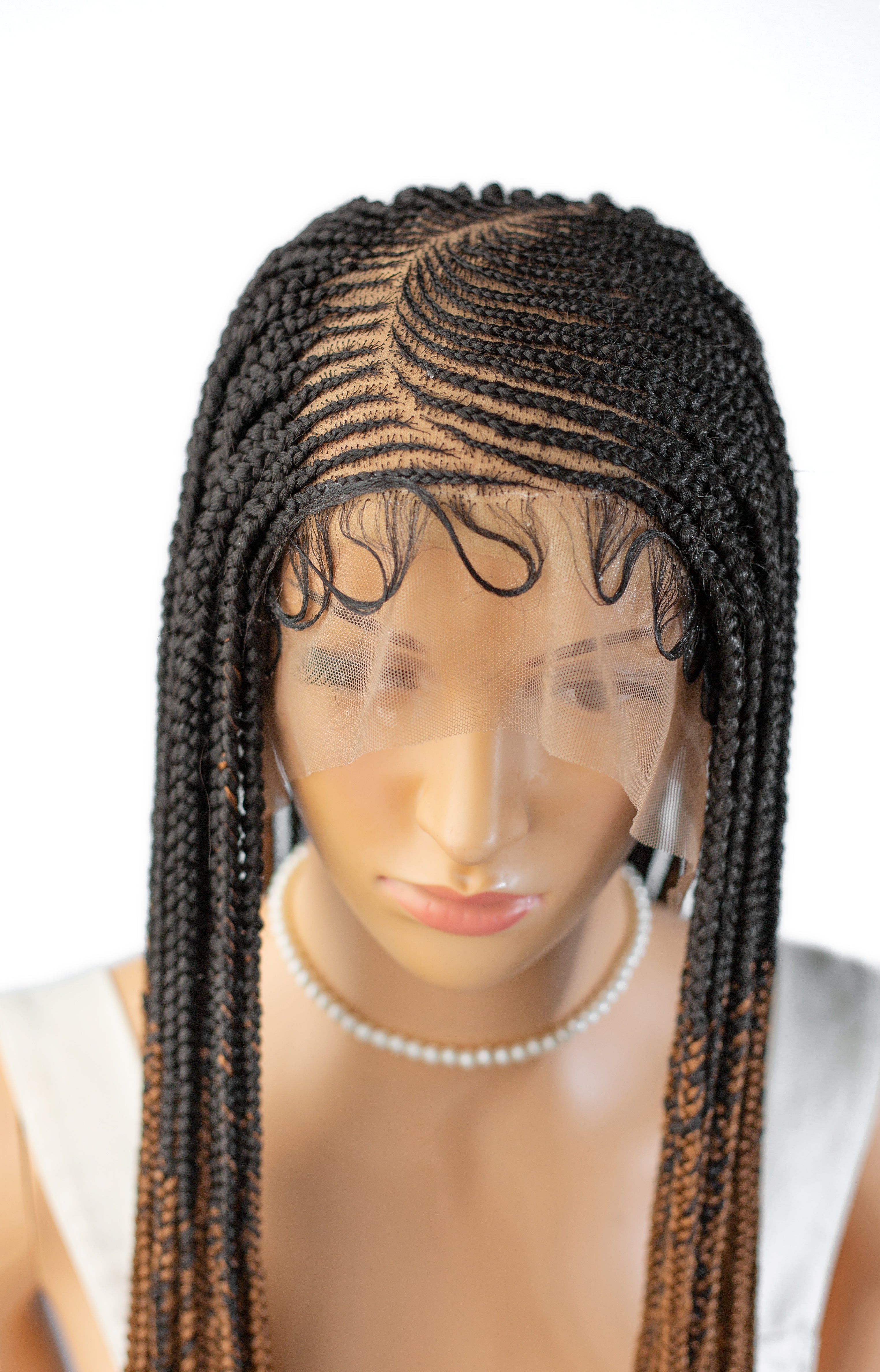 26" 13X5 Lace Closure Cornrow Tiwa Side part Hand Braided Wig