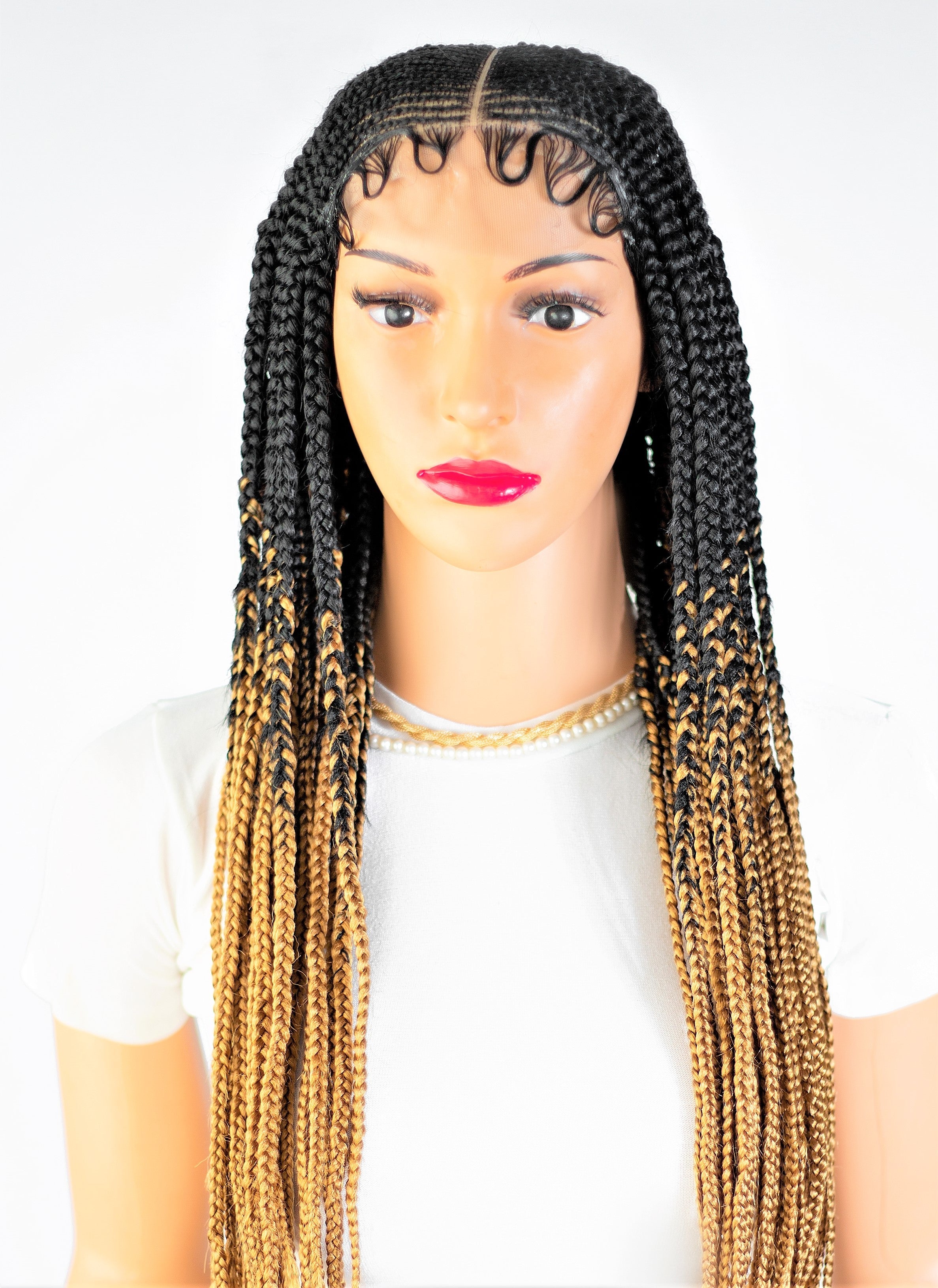 26" 13X5 Lace Closure Cornrow Center part Hand Braided Wig