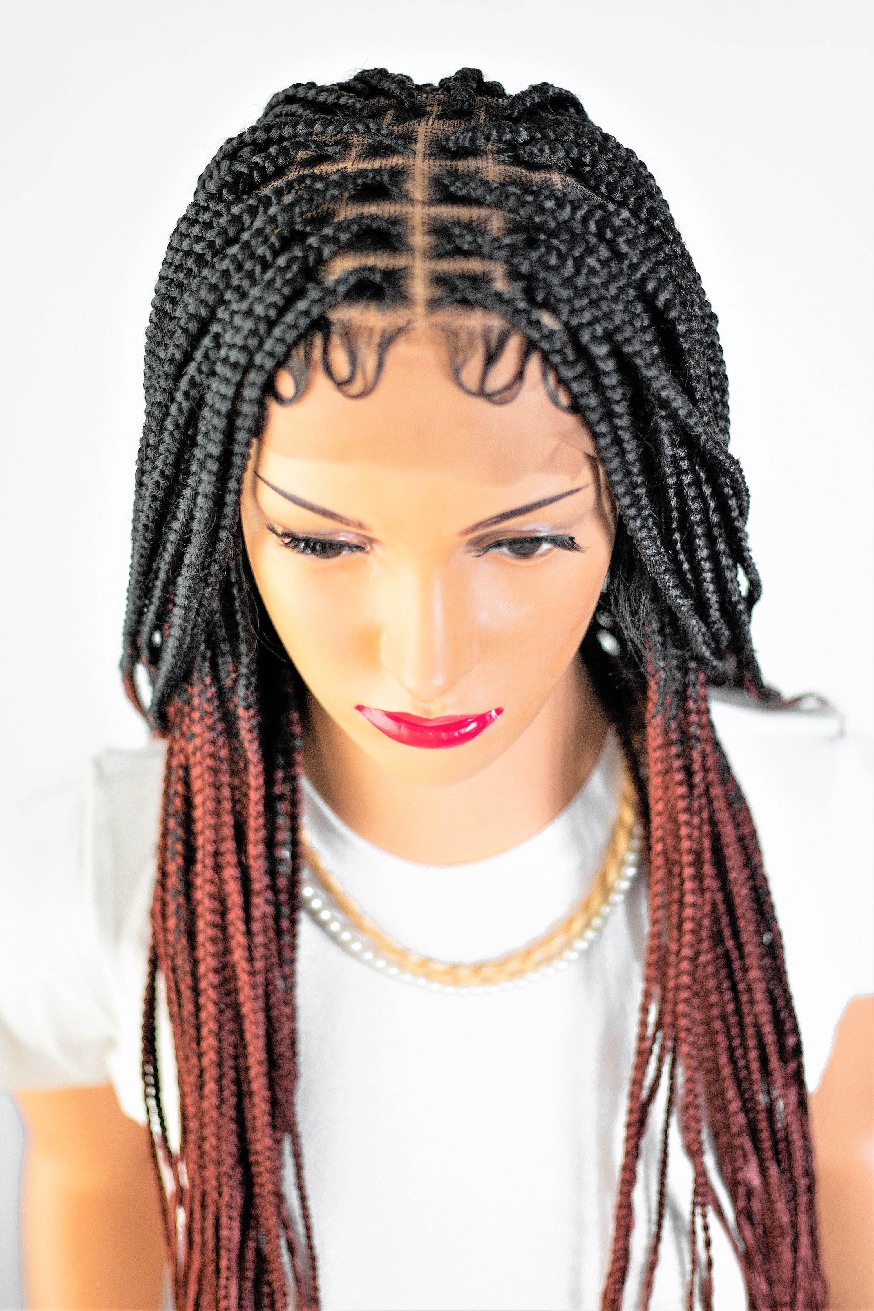 22" 13X5 Lace Closure Frontal Knotless Medium Hand Braided Wig