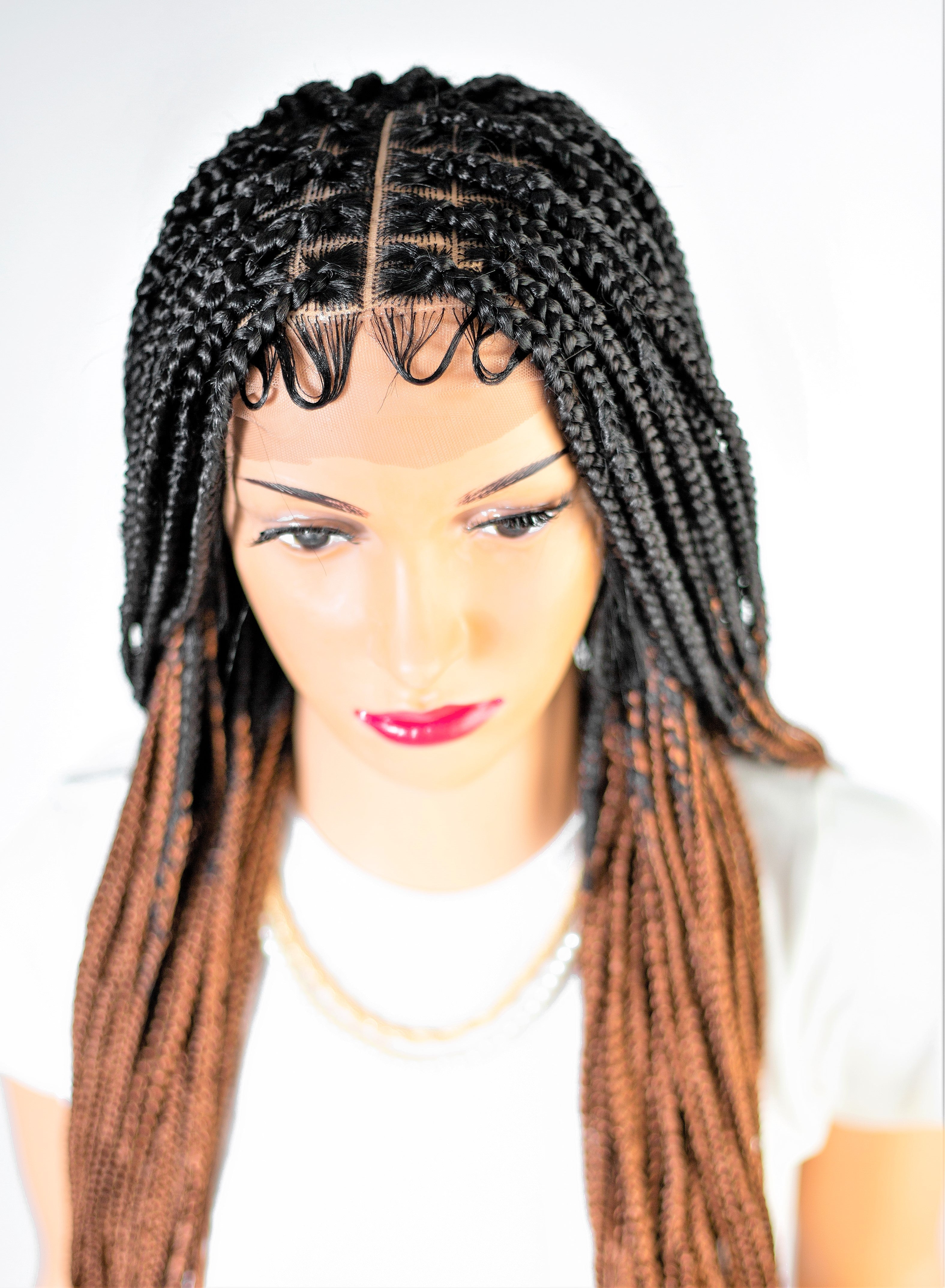 22" 13X5 Lace Closure Frontal Knotless Medium Hand Braided Wig