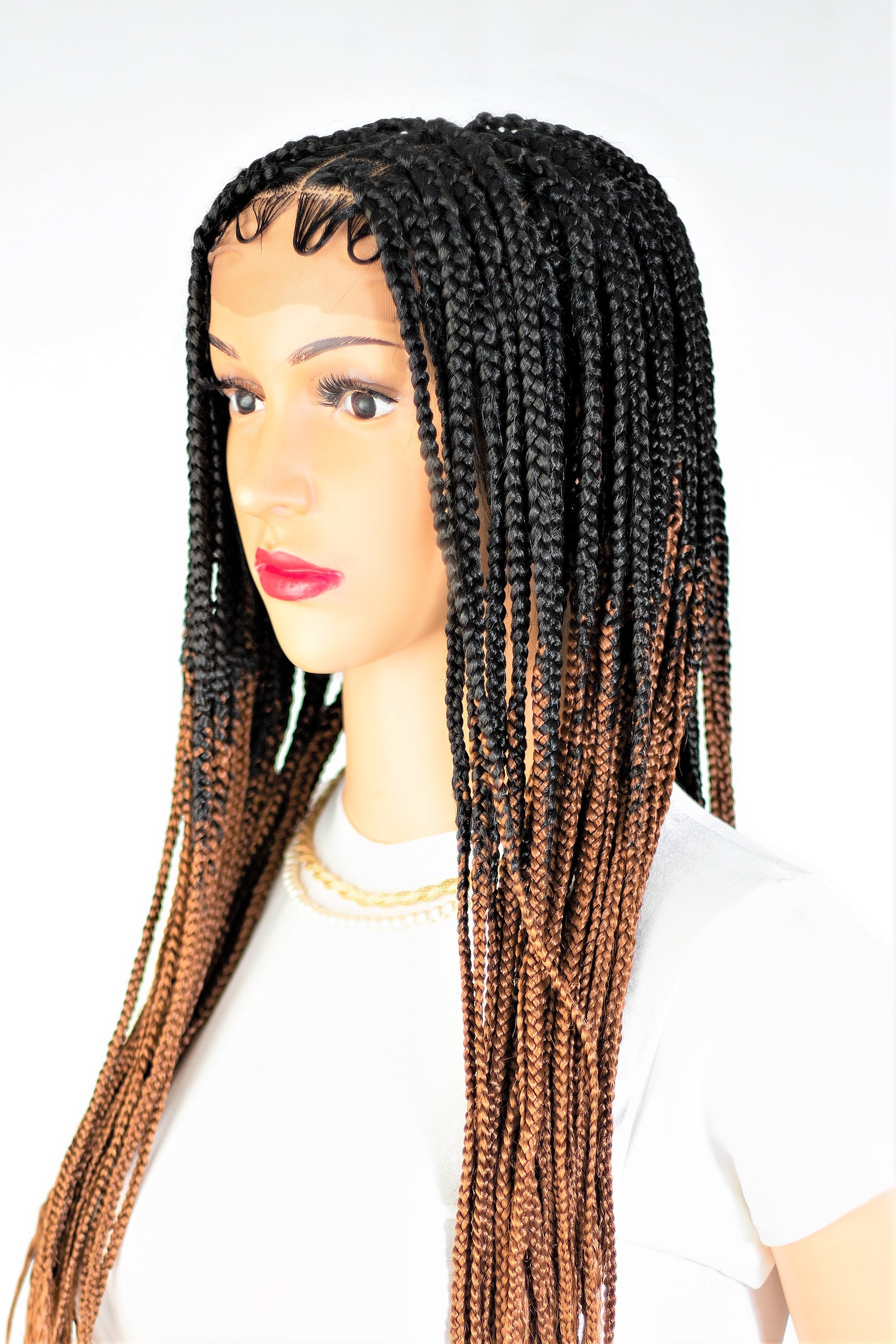 22" 13X5 Lace Closure Frontal Knotless Medium Hand Braided Wig