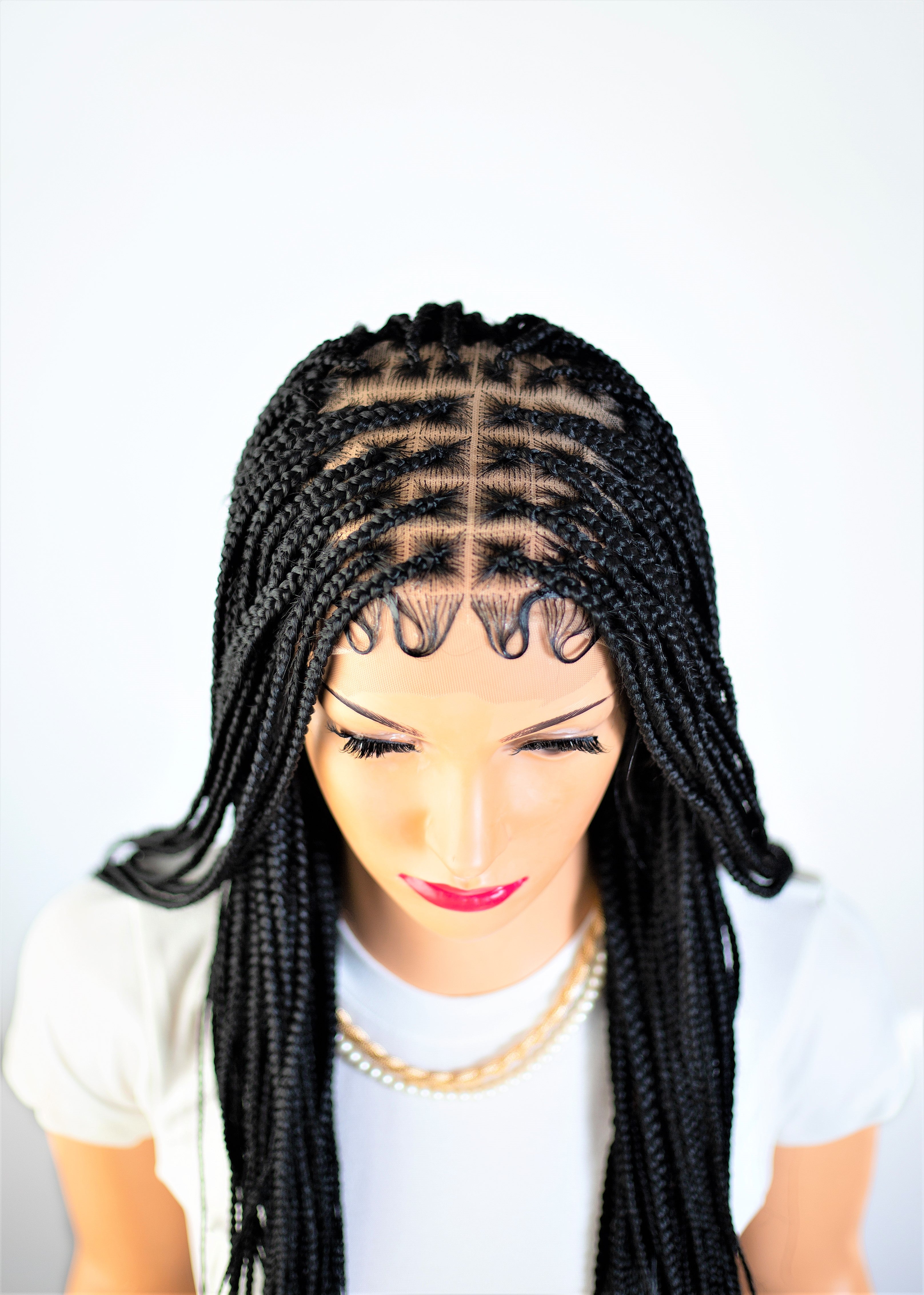 22" 13X5 Lace Closure Frontal Knotless Medium Hand Braided Wig