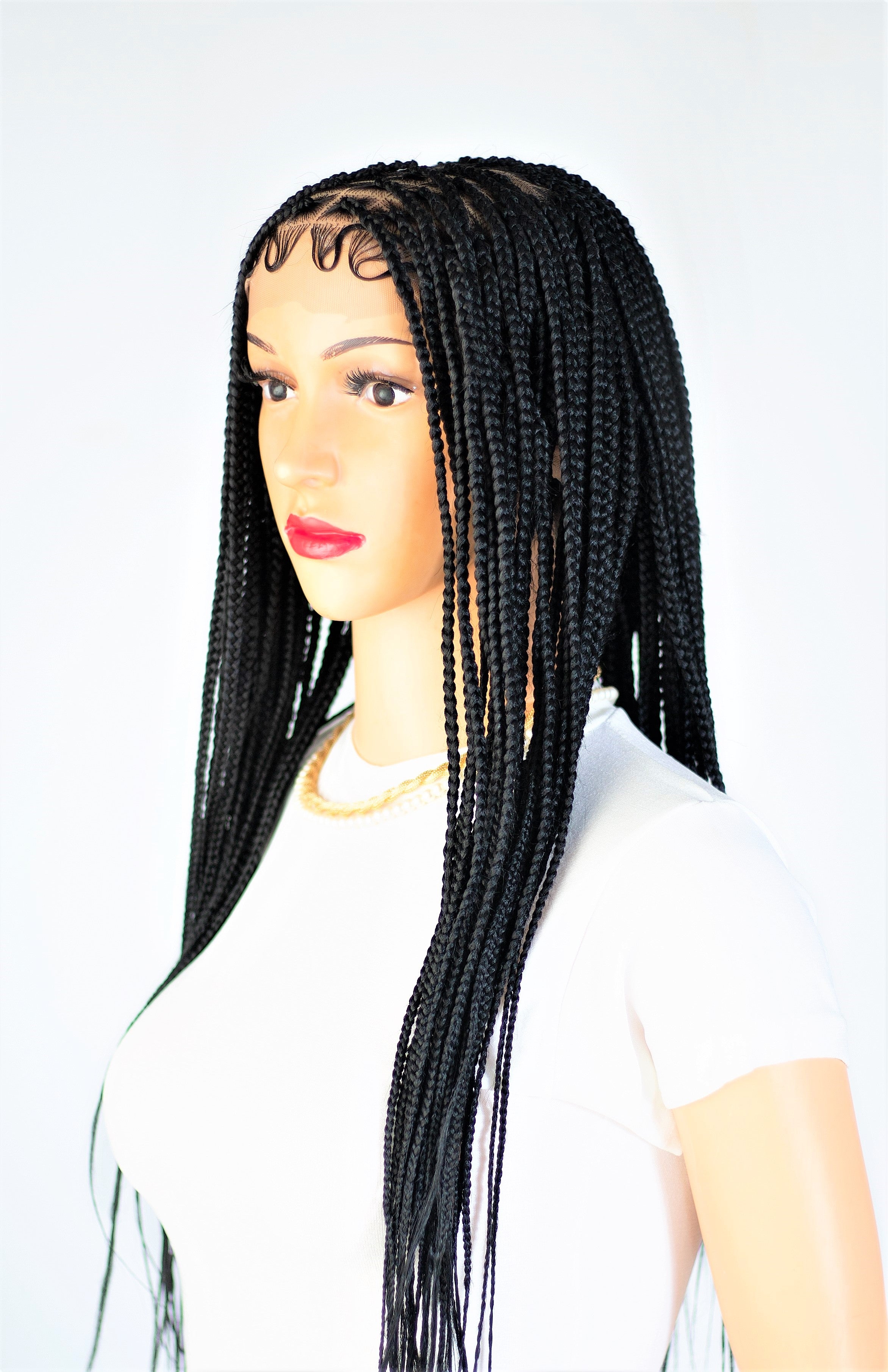 22" 13X5 Lace Closure Frontal Knotless Medium Hand Braided Wig