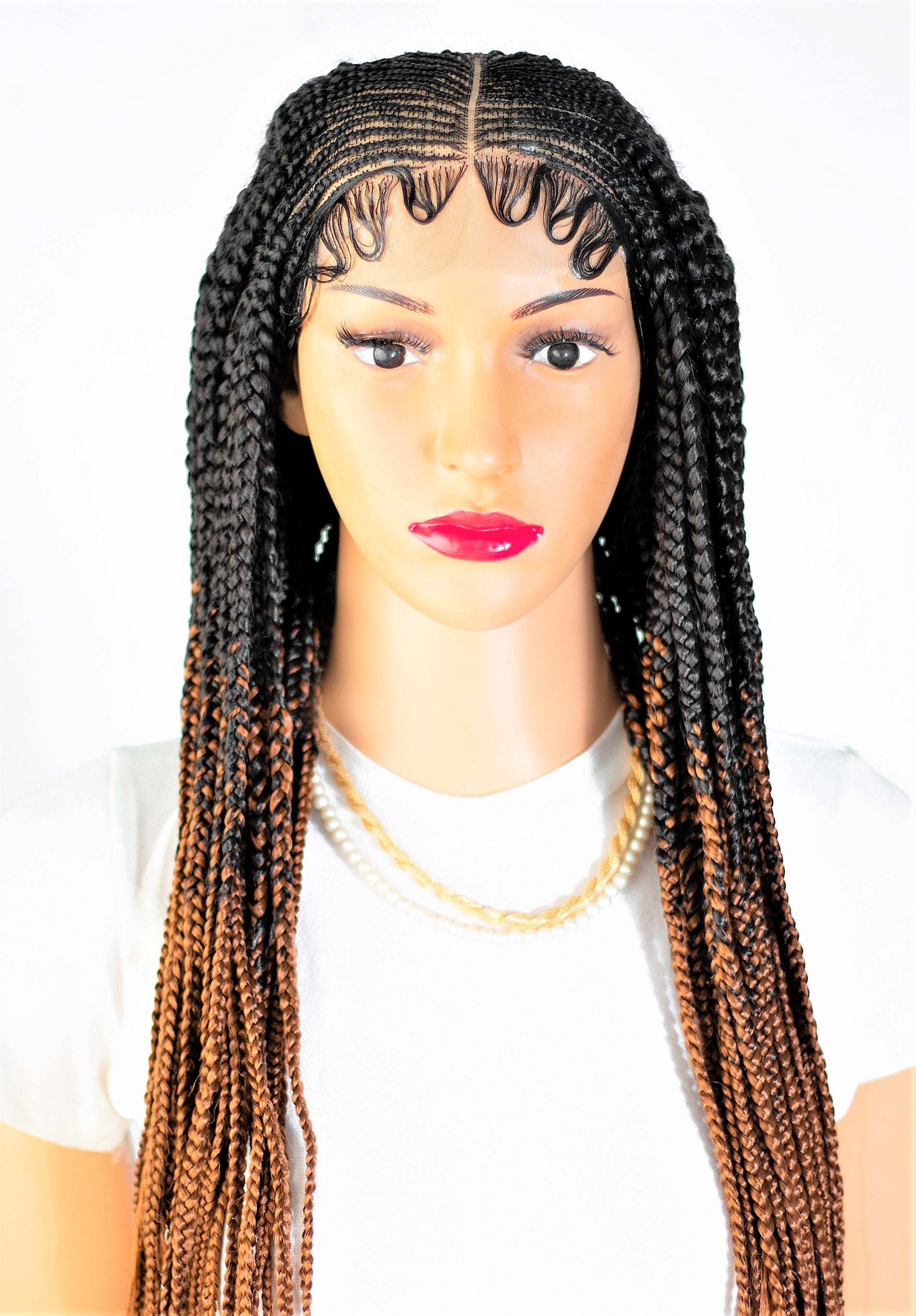 26" 13X5 Lace Closure Cornrow Center part Hand Braided Wig