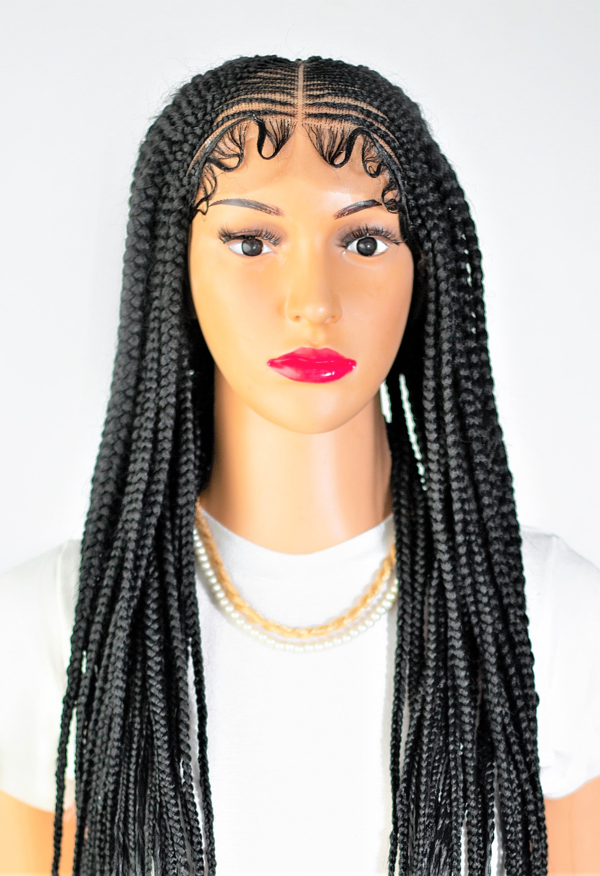 26" 13X5 Lace Closure Cornrow Center part Hand Braided Wig