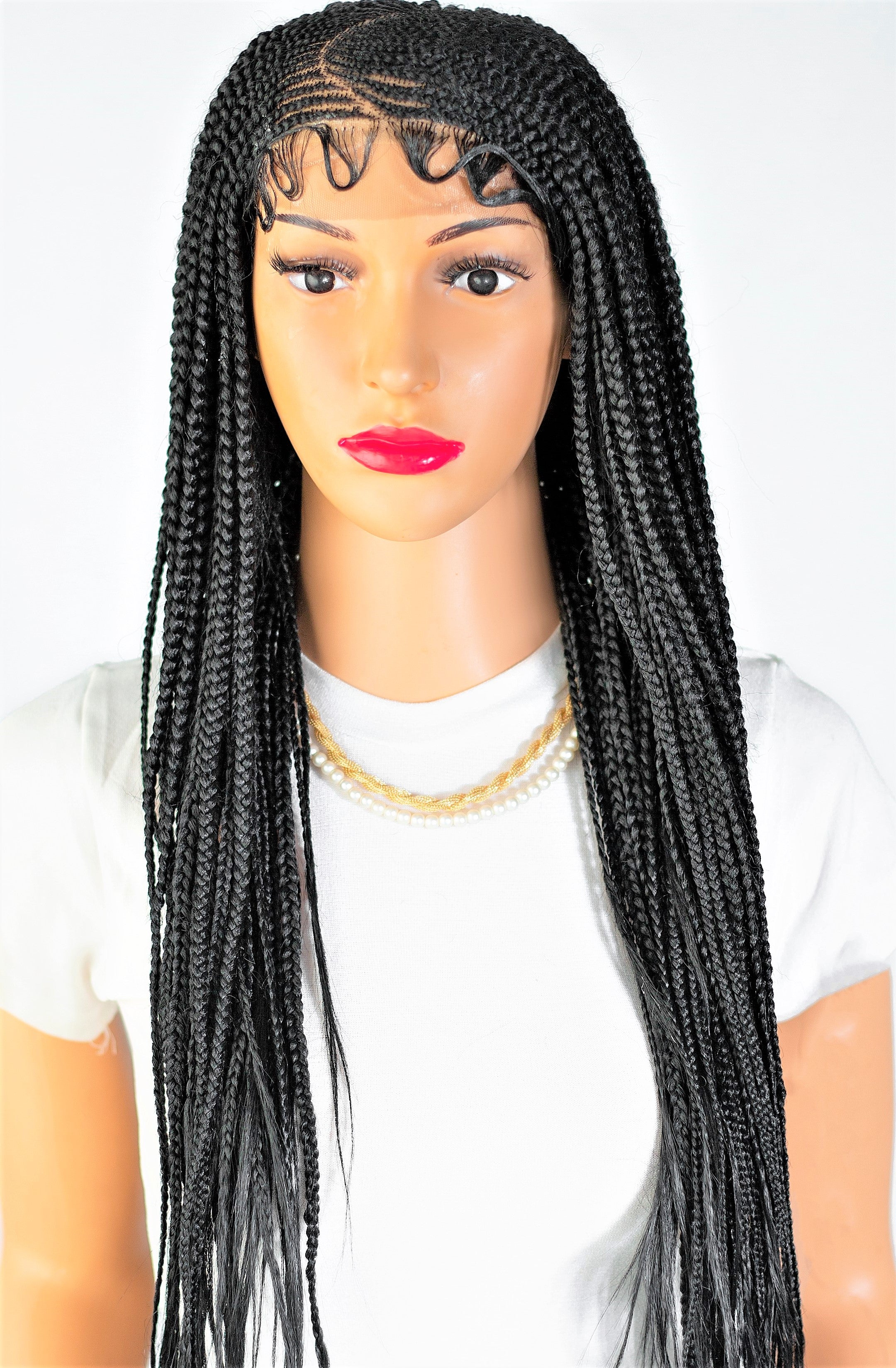 26" 13X5 Lace Closure Cornrow Tiwa Side part Hand Braided Wig
