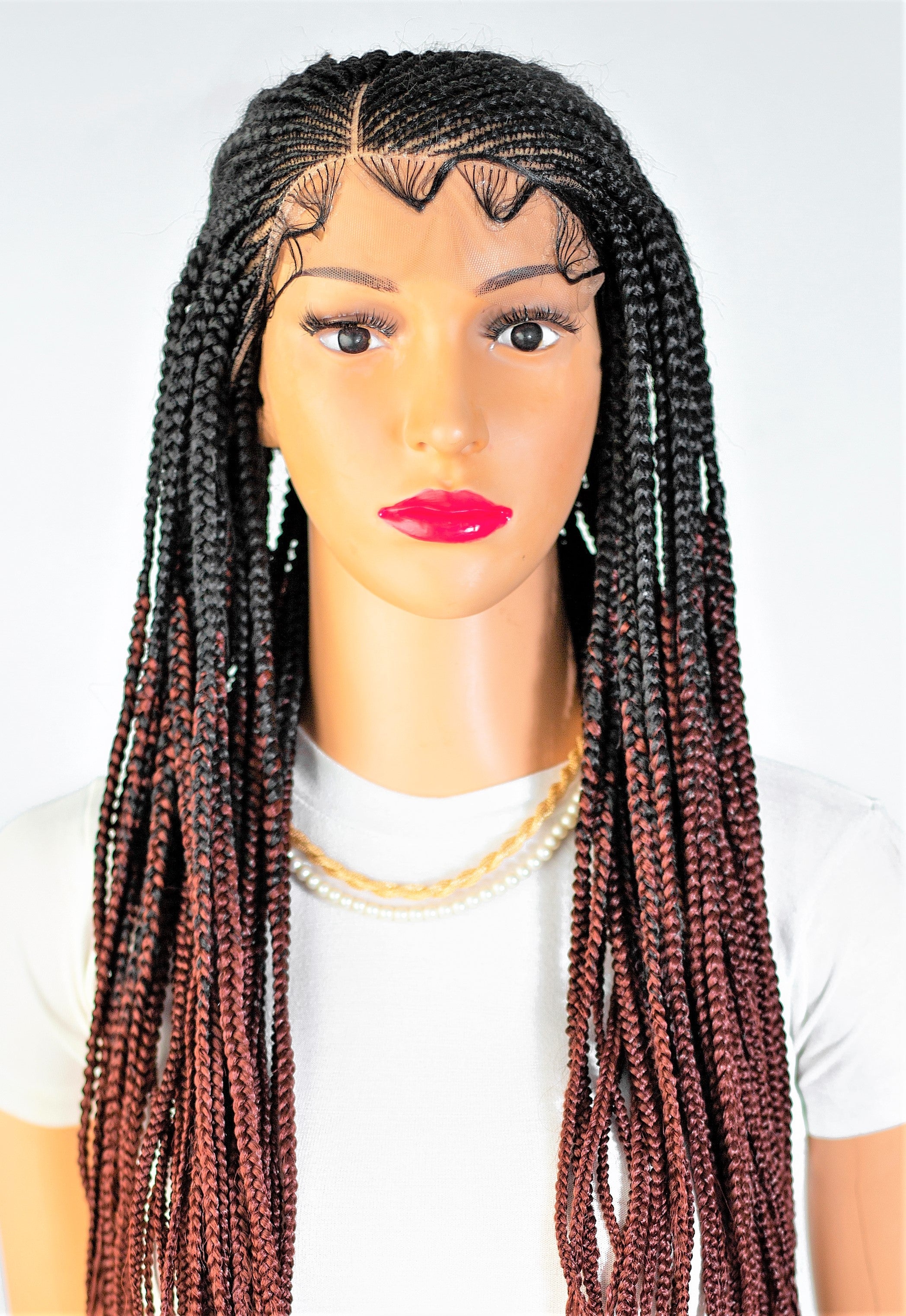 26" 13X5 Lace Closure Cornrow Side part Hand Braided Wig