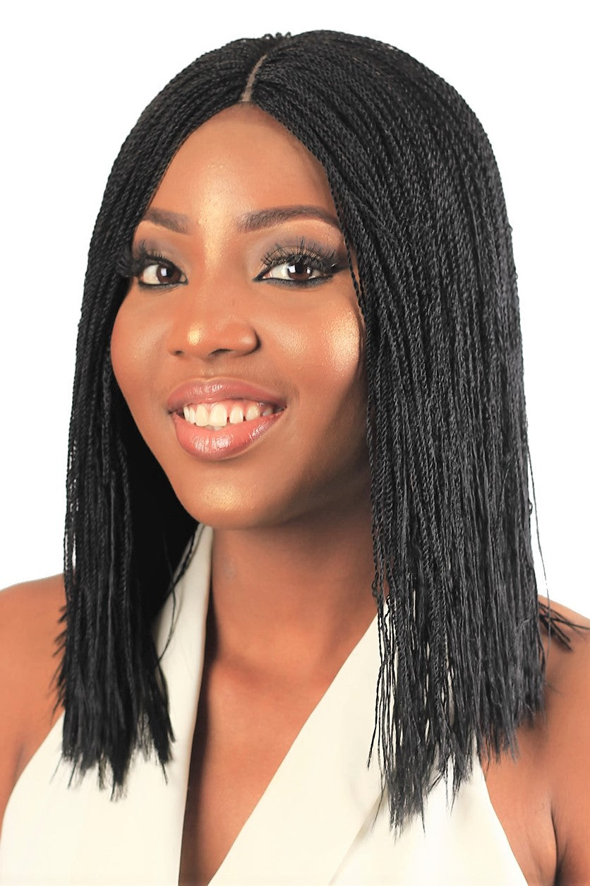 12" 2X6 Lace Closure Micro Twist Blunt Bob Hand Braided Wig