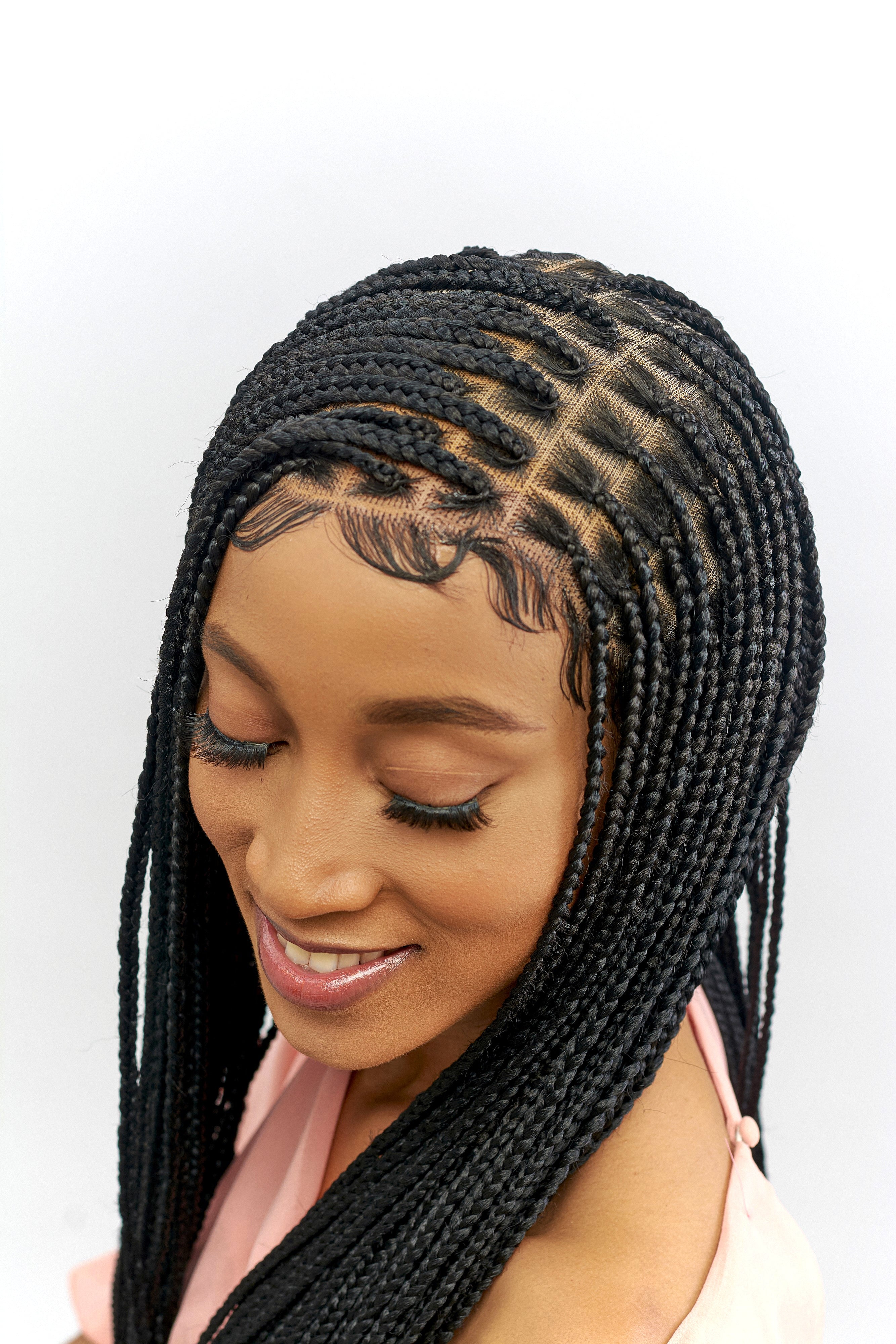 Box Braided Wig For Black Women Side Parting with Baby Hair Synthetic Lace Front  Braid Wigs Glueless Micro Cornrow Fully Hand Twist Braids Wig 