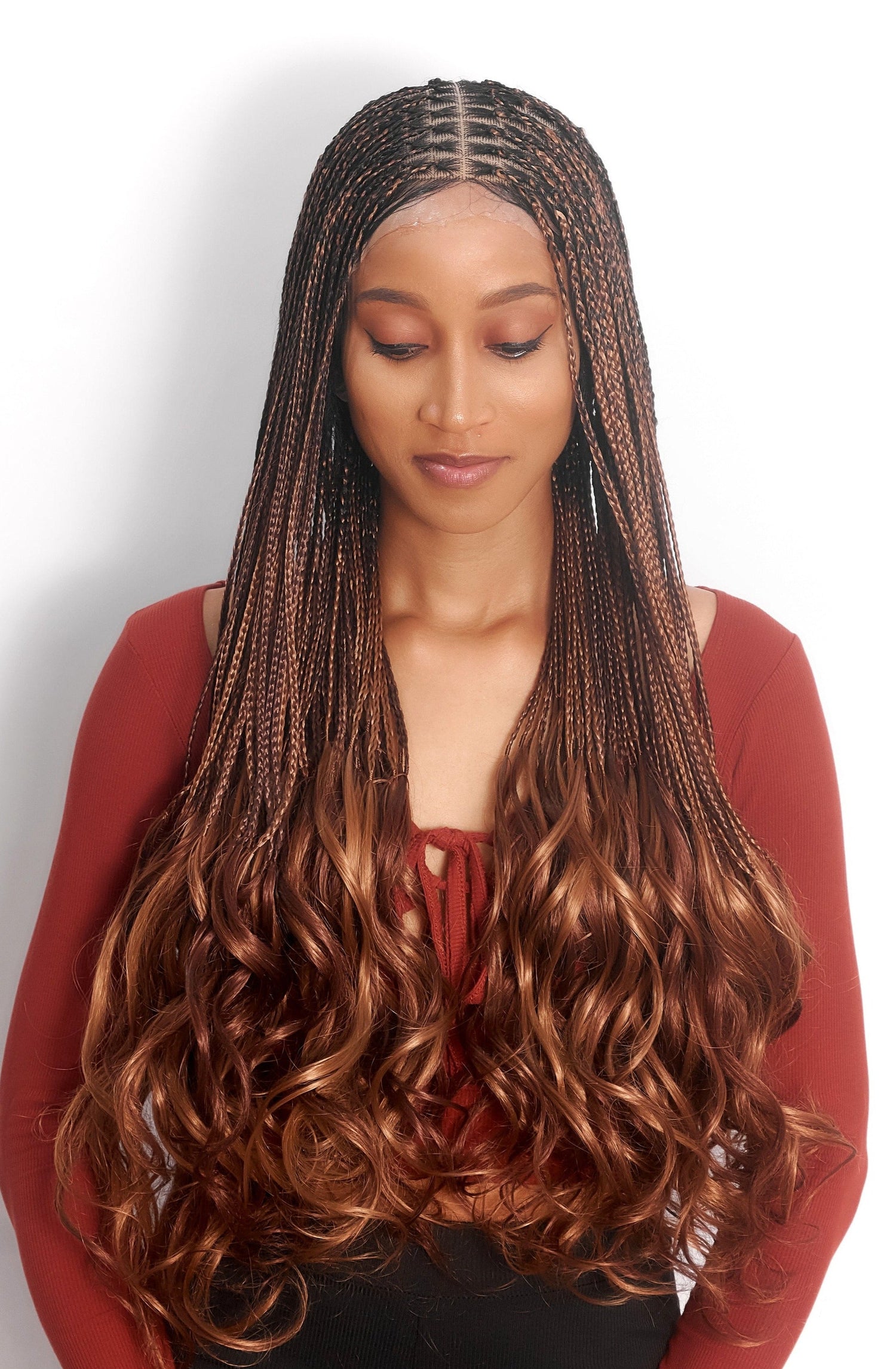 28" Full HD 360 Lace Front Knotless French Curl Hand Braided Wig#color_honey-kissed-bronze
